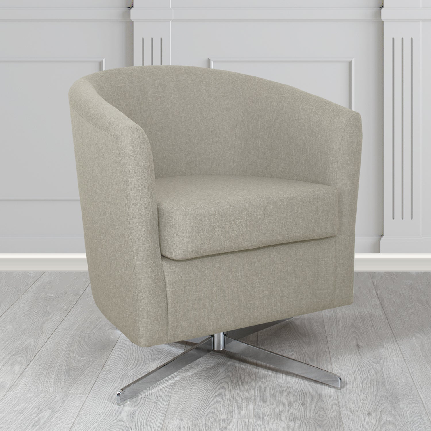 Cannes Swivel Tub Chair in Mark Alexander Heritage Crib 5 Linen Fabric