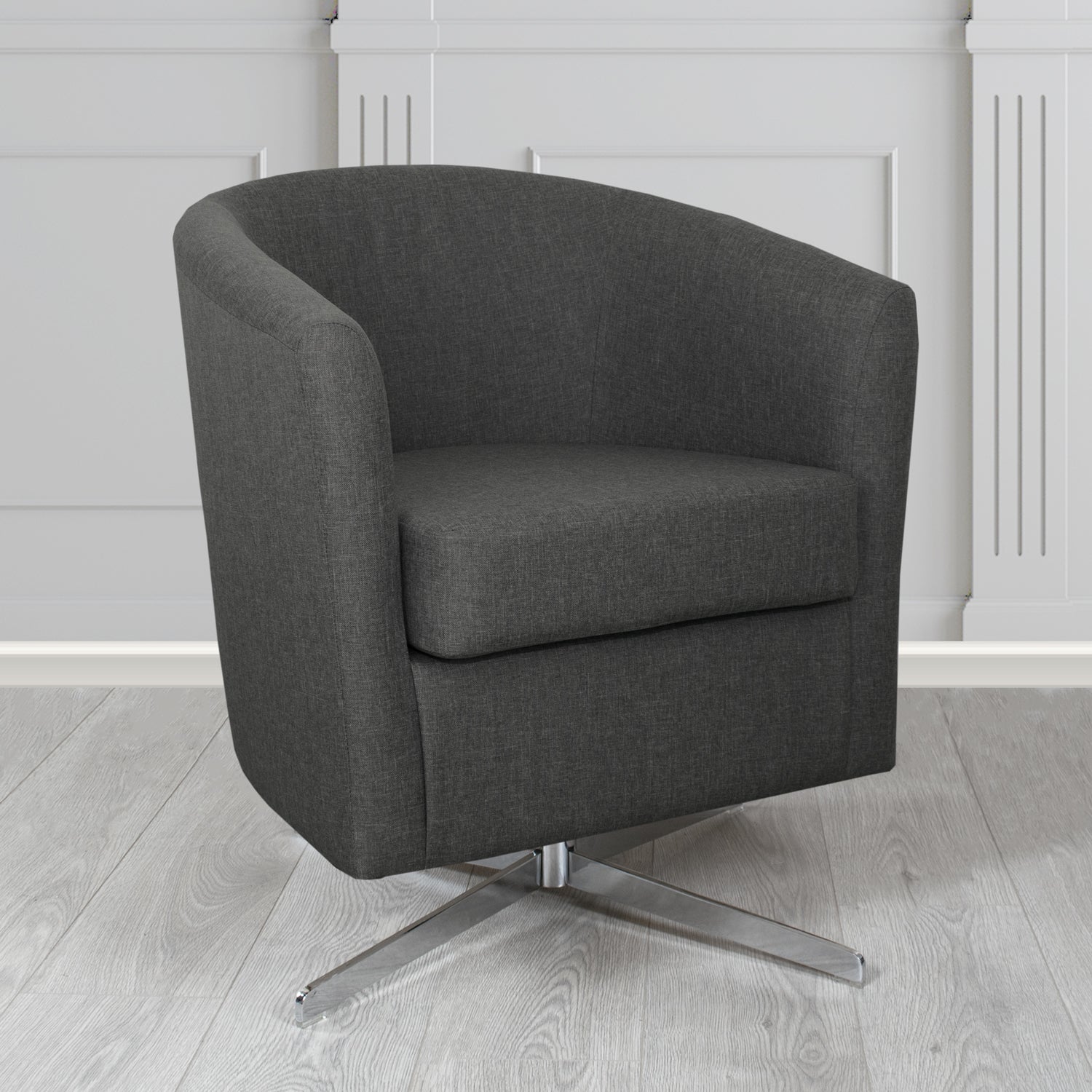 Cannes Swivel Tub Chair in Mark Alexander Heritage Crib 5 Linen Fabric