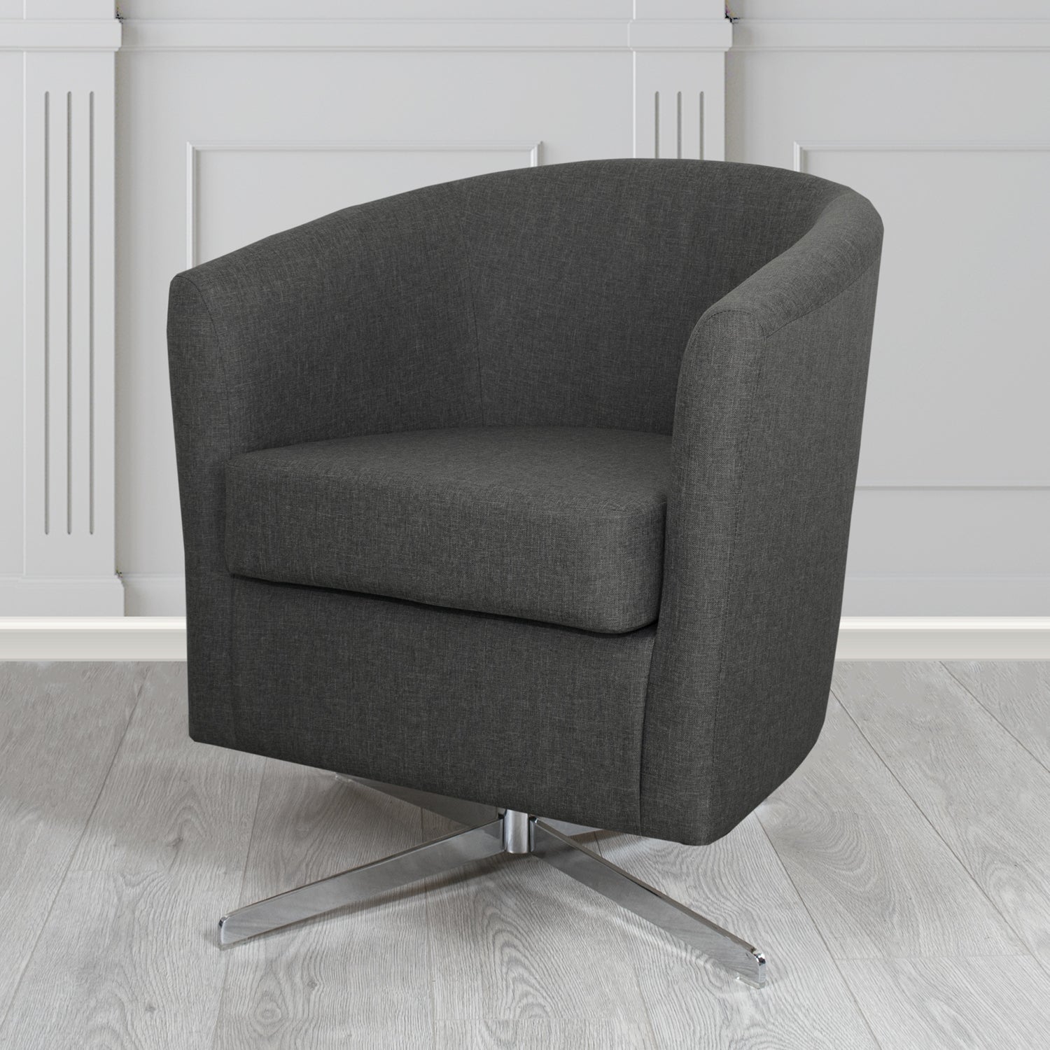 Cannes Swivel Tub Chair in Mark Alexander Heritage Crib 5 Linen Fabric