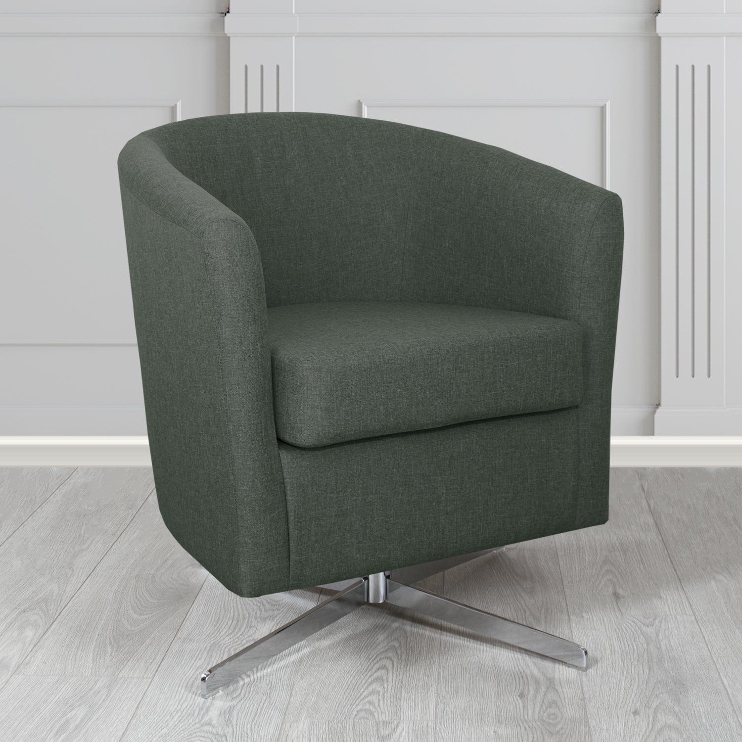 Cannes Swivel Tub Chair in Mark Alexander Heritage Crib 5 Linen Fabric