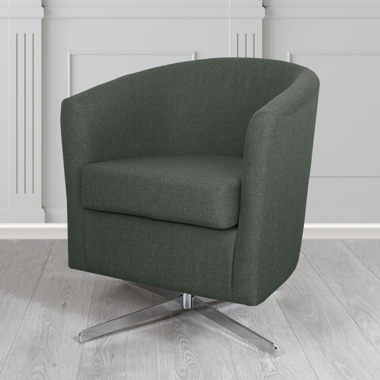 Cannes Swivel Tub Chair in Mark Alexander Heritage Crib 5 Linen Fabric