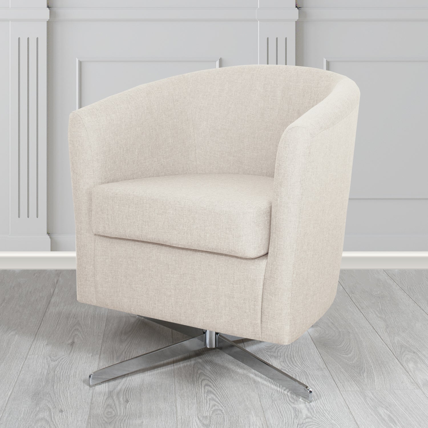 Cannes Swivel Tub Chair in Mark Alexander Heritage Crib 5 Linen Fabric