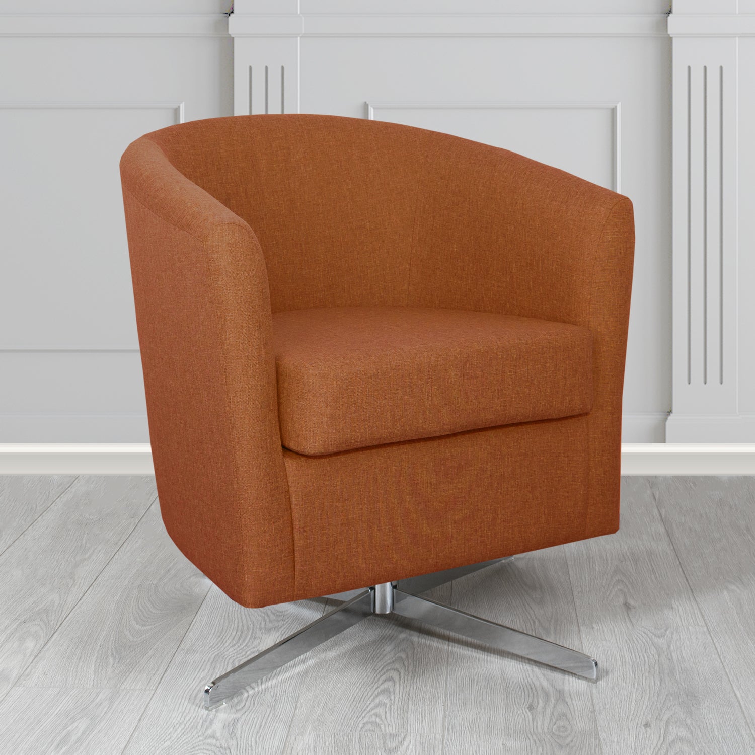 Cannes Swivel Tub Chair in Mark Alexander Heritage Crib 5 Linen Fabric