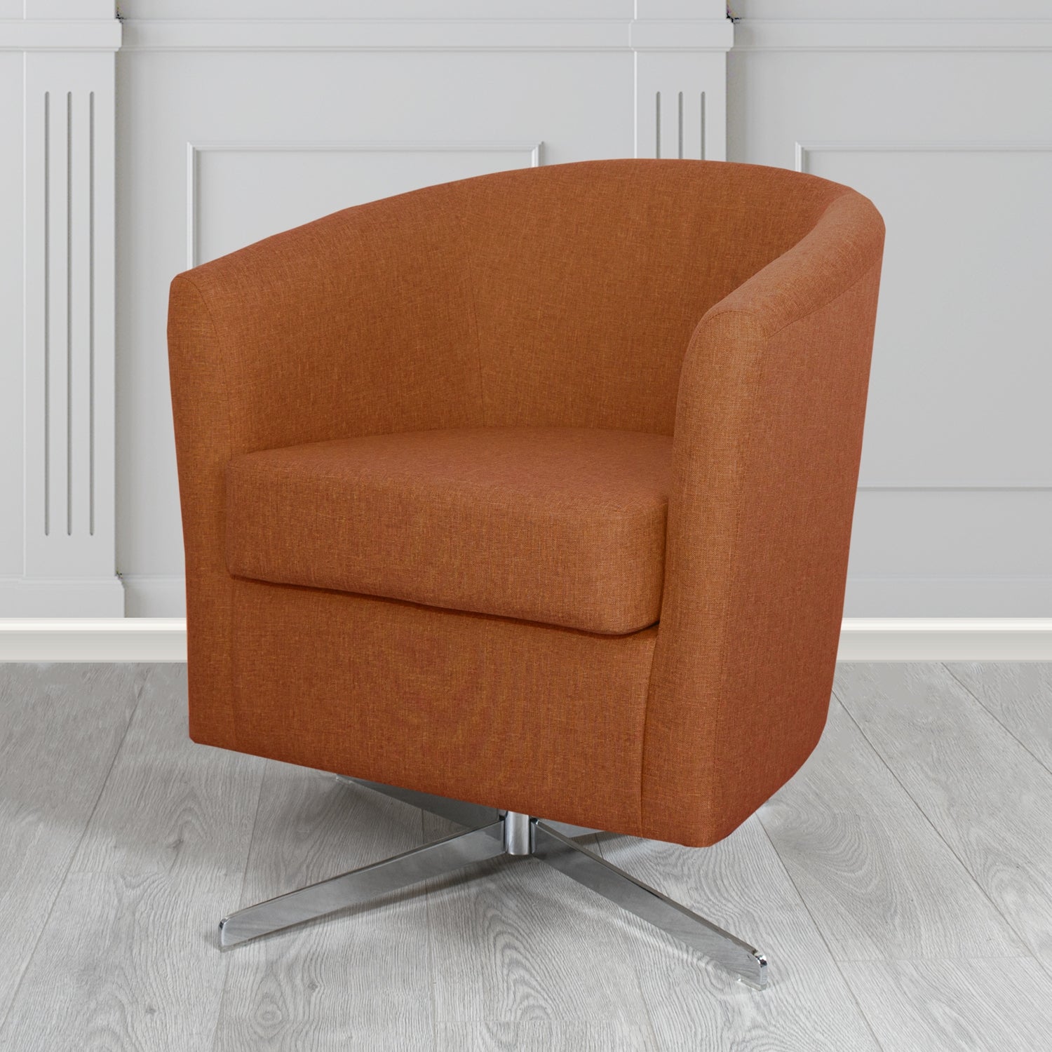Cannes Swivel Tub Chair in Mark Alexander Heritage Crib 5 Linen Fabric