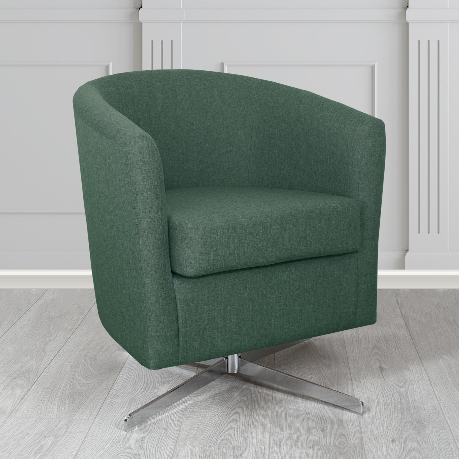Cannes Swivel Tub Chair in Mark Alexander Heritage Crib 5 Linen Fabric