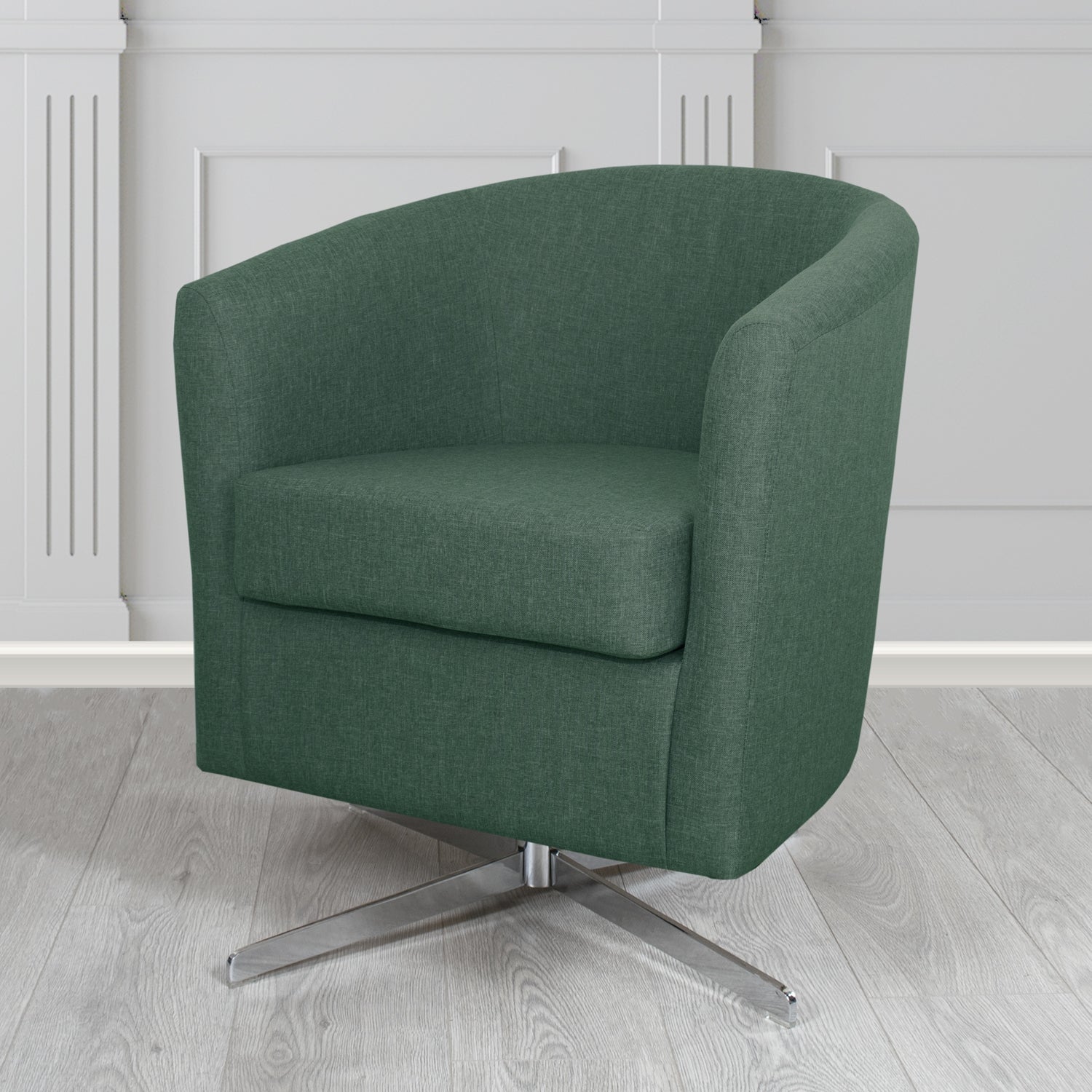 Cannes Swivel Tub Chair in Mark Alexander Heritage Crib 5 Linen Fabric