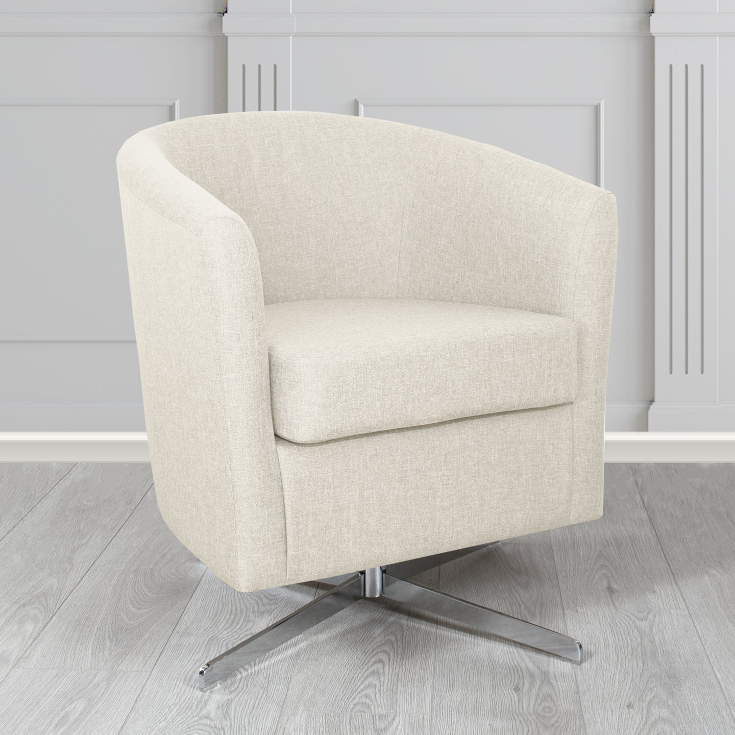 Cannes Swivel Tub Chair in Mark Alexander Heritage Crib 5 Linen Fabric