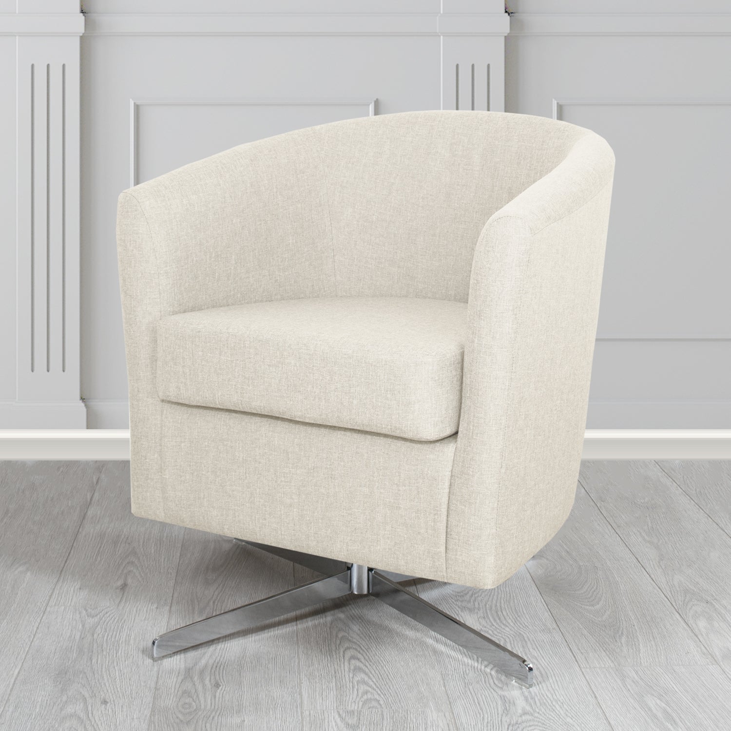 Cannes Swivel Tub Chair in Mark Alexander Heritage Crib 5 Linen Fabric