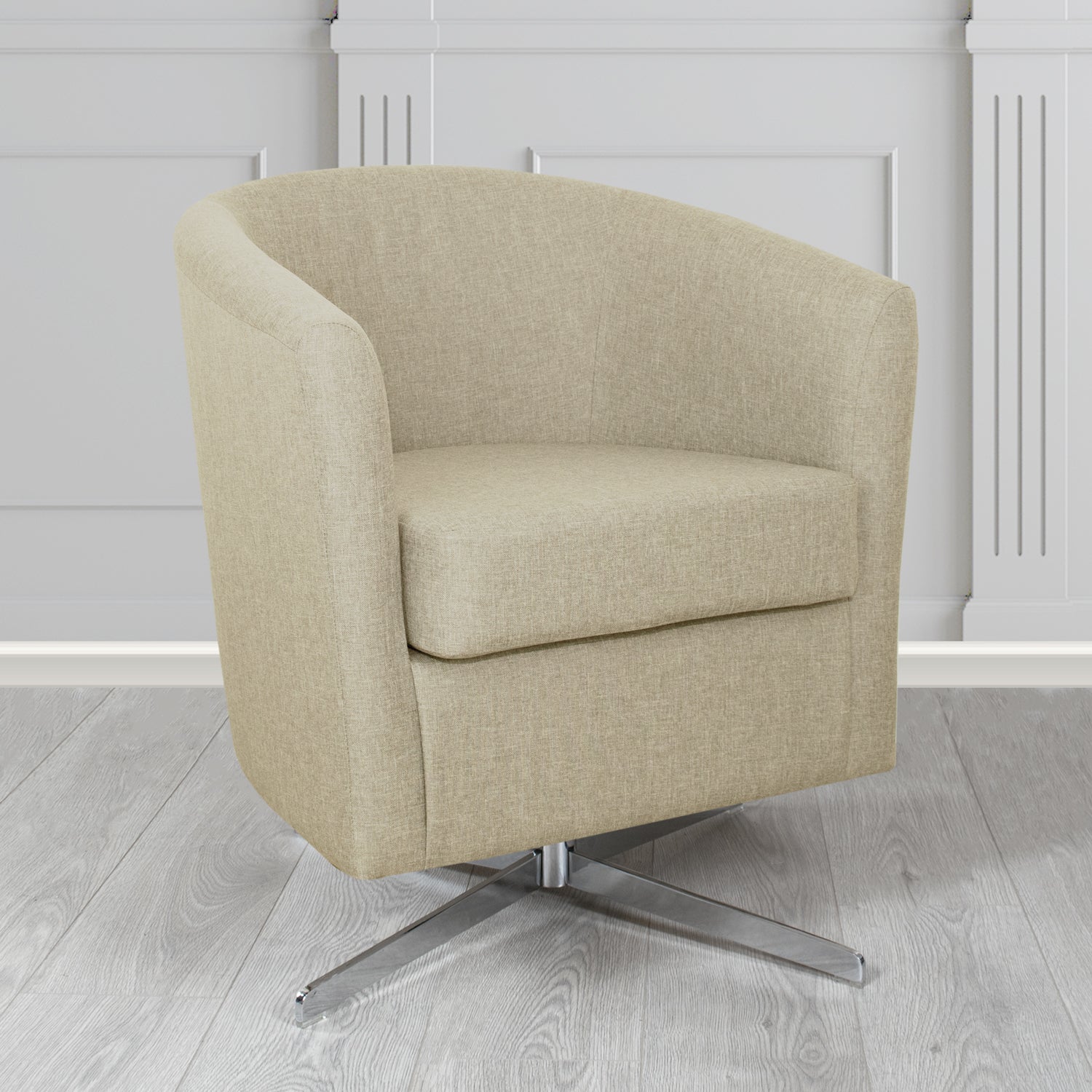 Cannes Swivel Tub Chair in Mark Alexander Heritage Crib 5 Linen Fabric