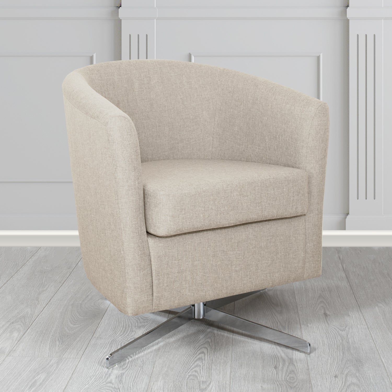 Cannes Swivel Tub Chair in Mark Alexander Heritage Crib 5 Linen Fabric