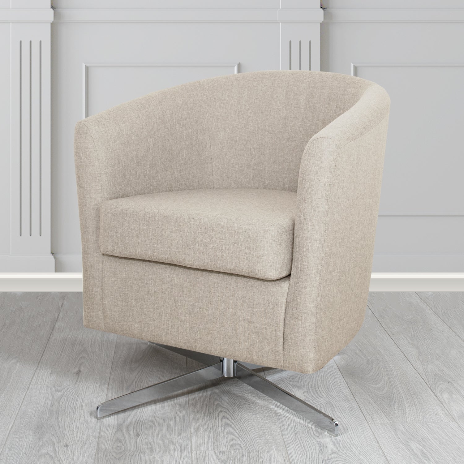 Cannes Swivel Tub Chair in Mark Alexander Heritage Crib 5 Linen Fabric