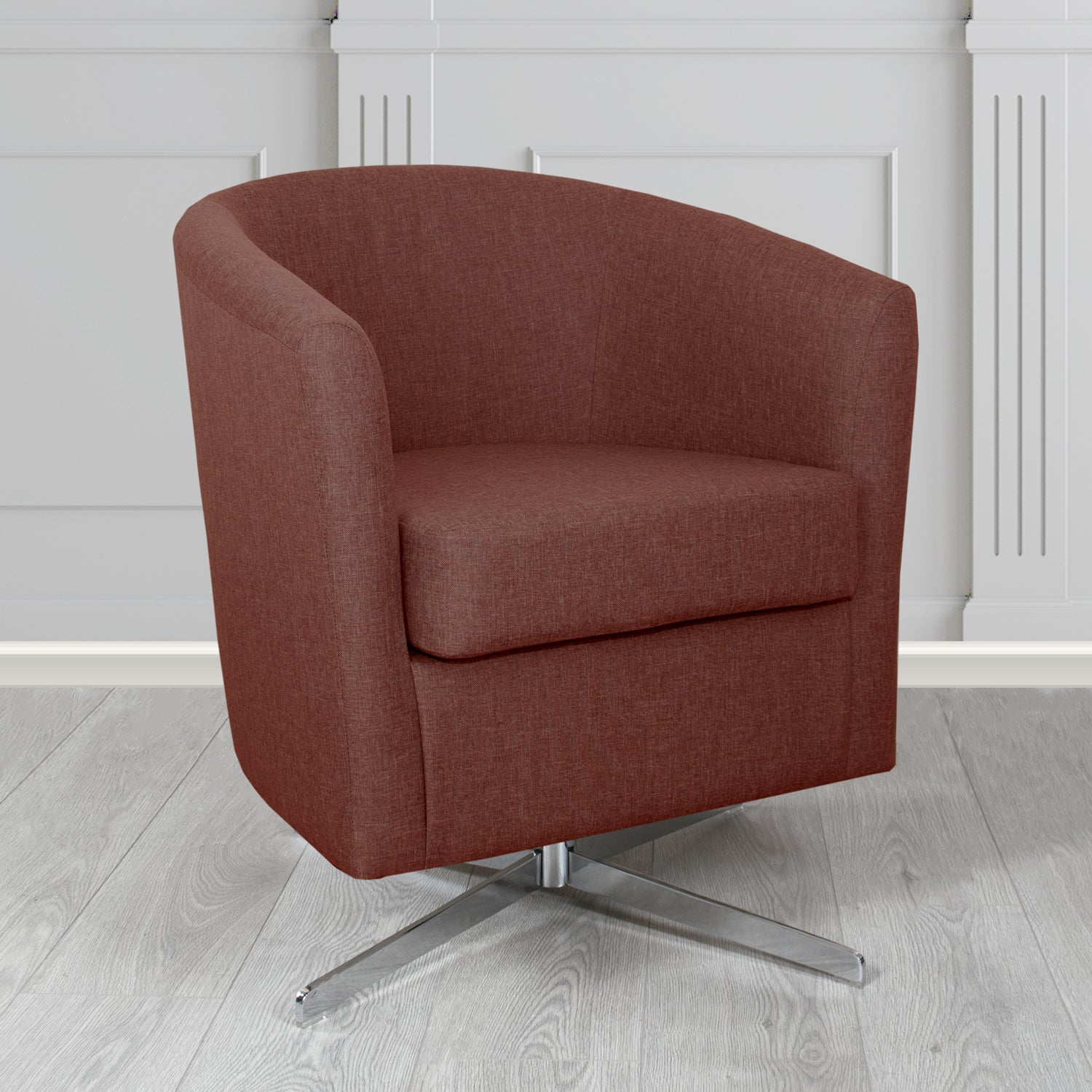 Cannes Swivel Tub Chair in Mark Alexander Heritage Crib 5 Linen Fabric