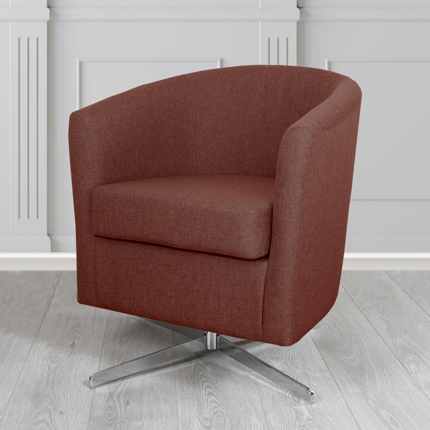 Cannes Swivel Tub Chair in Mark Alexander Heritage Crib 5 Linen Fabric