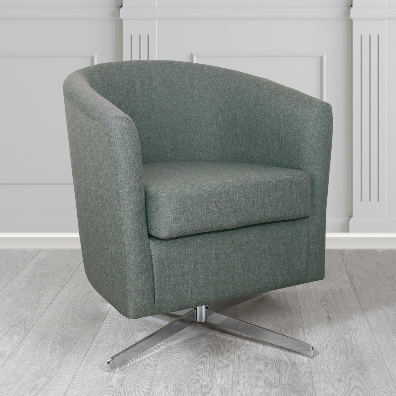 Cannes Swivel Tub Chair in Mark Alexander Heritage Crib 5 Linen Fabric