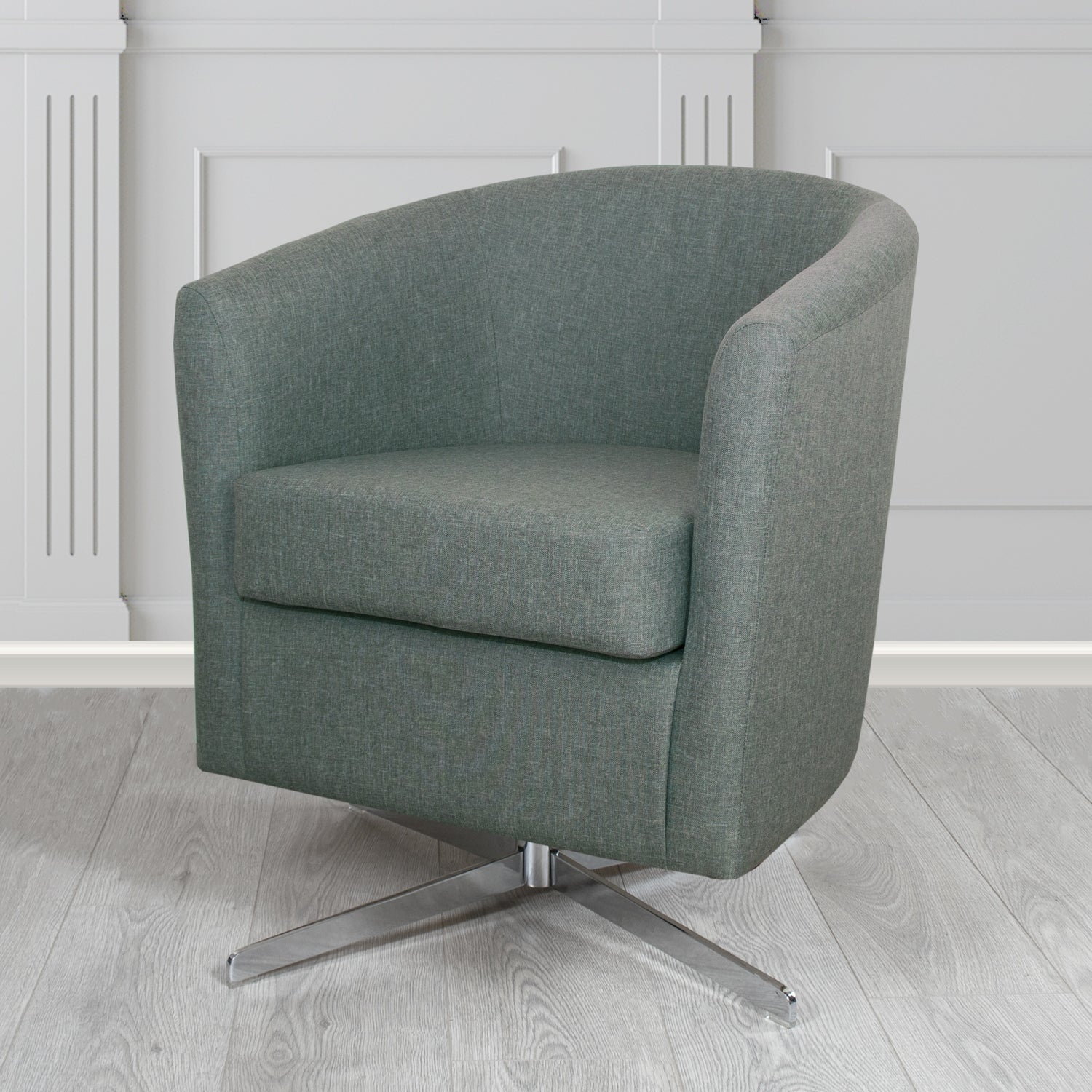 Cannes Swivel Tub Chair in Mark Alexander Heritage Crib 5 Linen Fabric