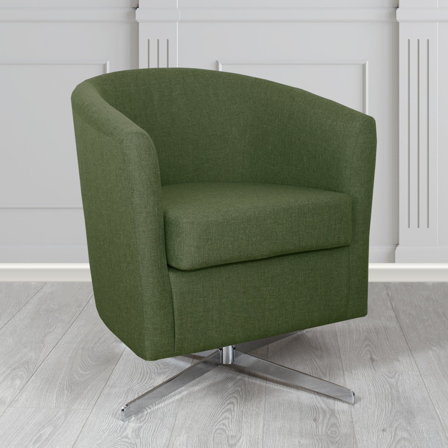 Cannes Swivel Tub Chair in Mark Alexander Heritage Crib 5 Linen Fabric