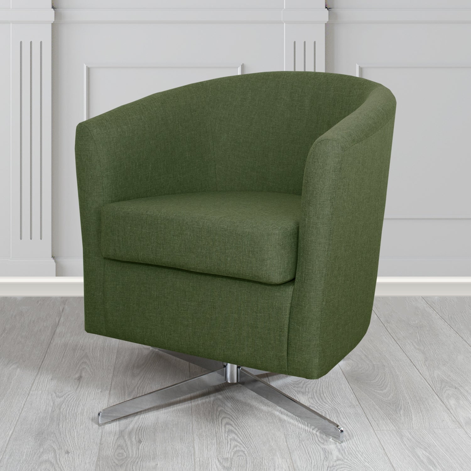 Cannes Swivel Tub Chair in Mark Alexander Heritage Crib 5 Linen Fabric