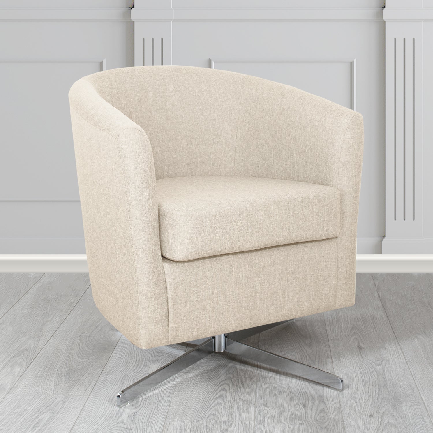 Cannes Swivel Tub Chair in Mark Alexander Heritage Crib 5 Linen Fabric