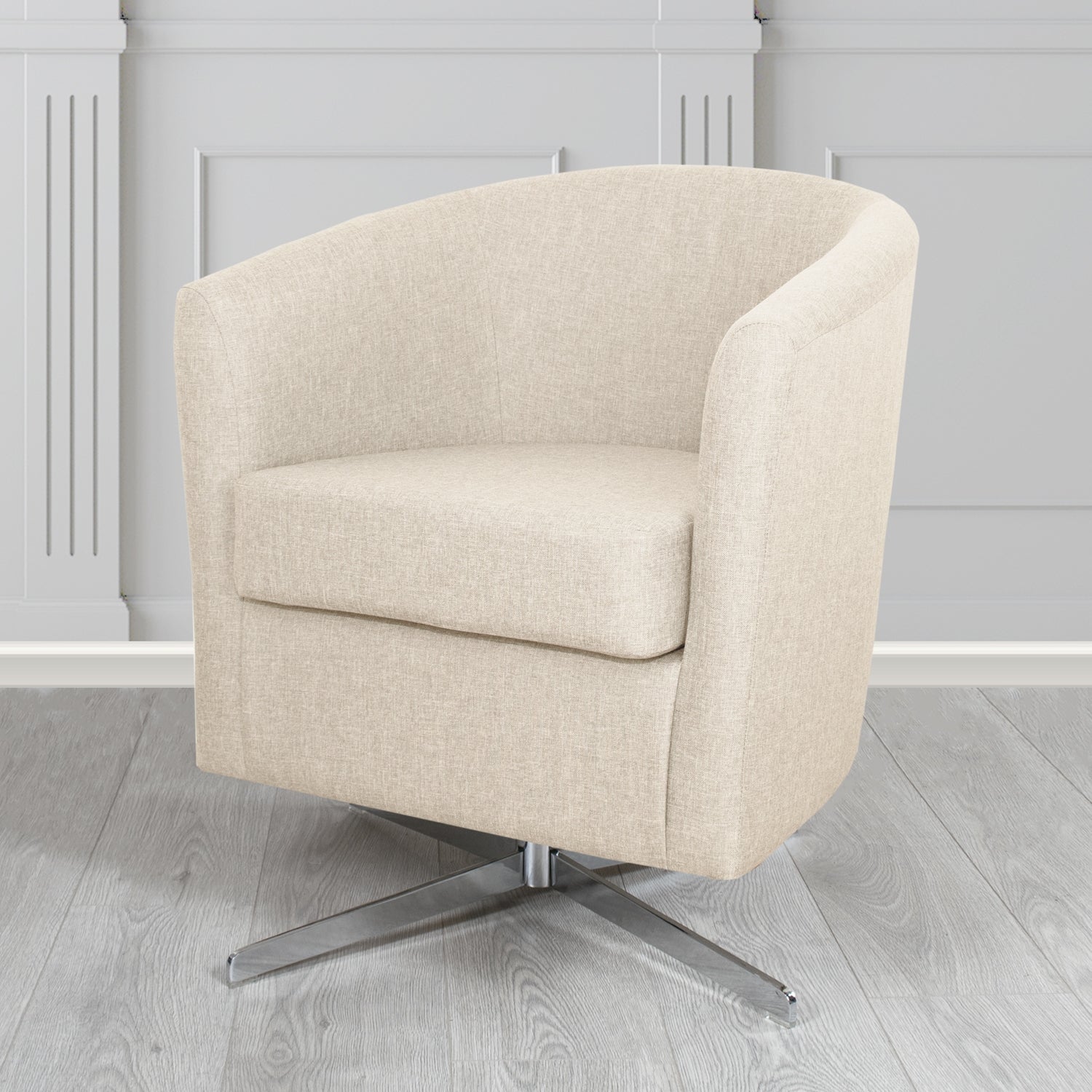 Cannes Swivel Tub Chair in Mark Alexander Heritage Crib 5 Linen Fabric