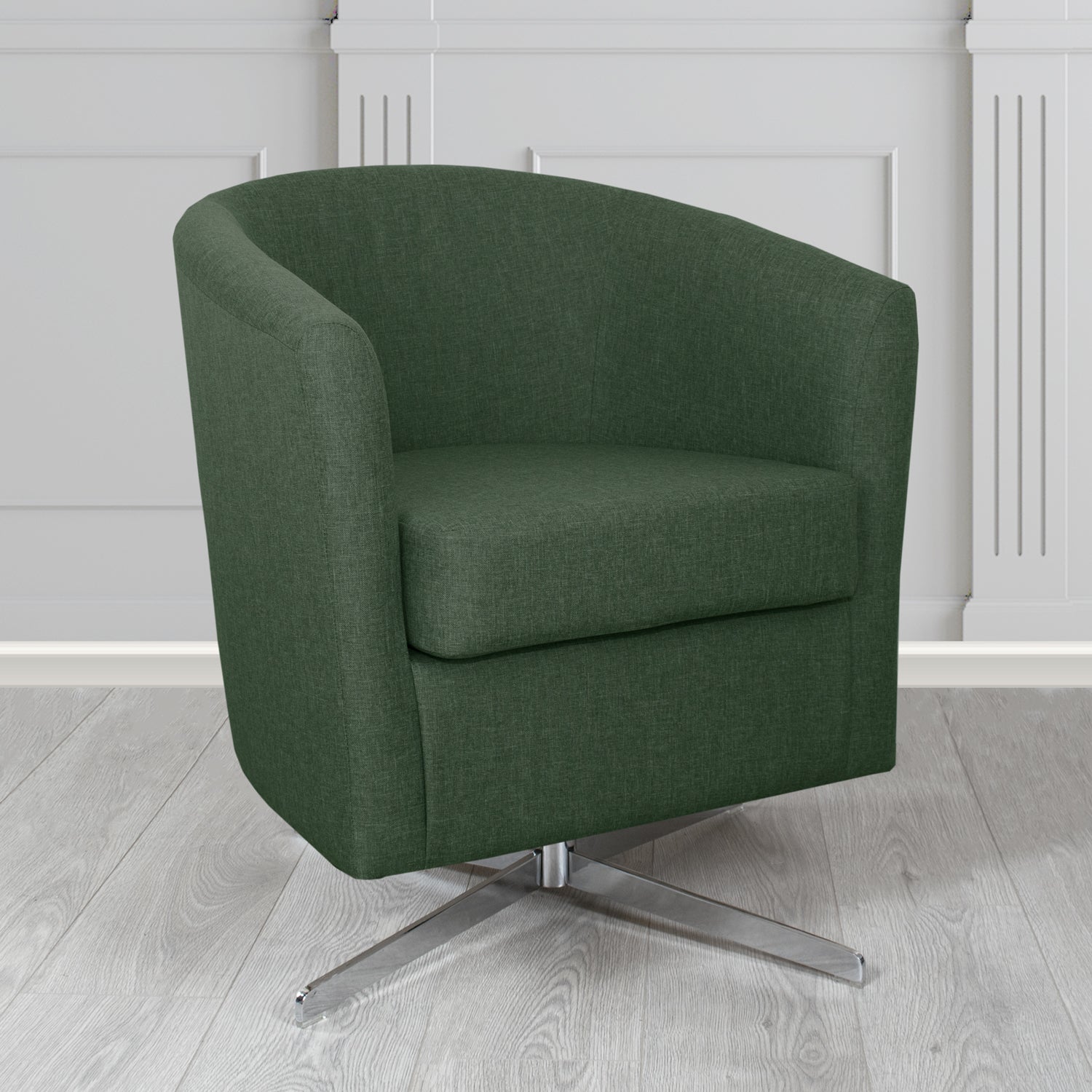 Cannes Swivel Tub Chair in Mark Alexander Heritage Crib 5 Linen Fabric