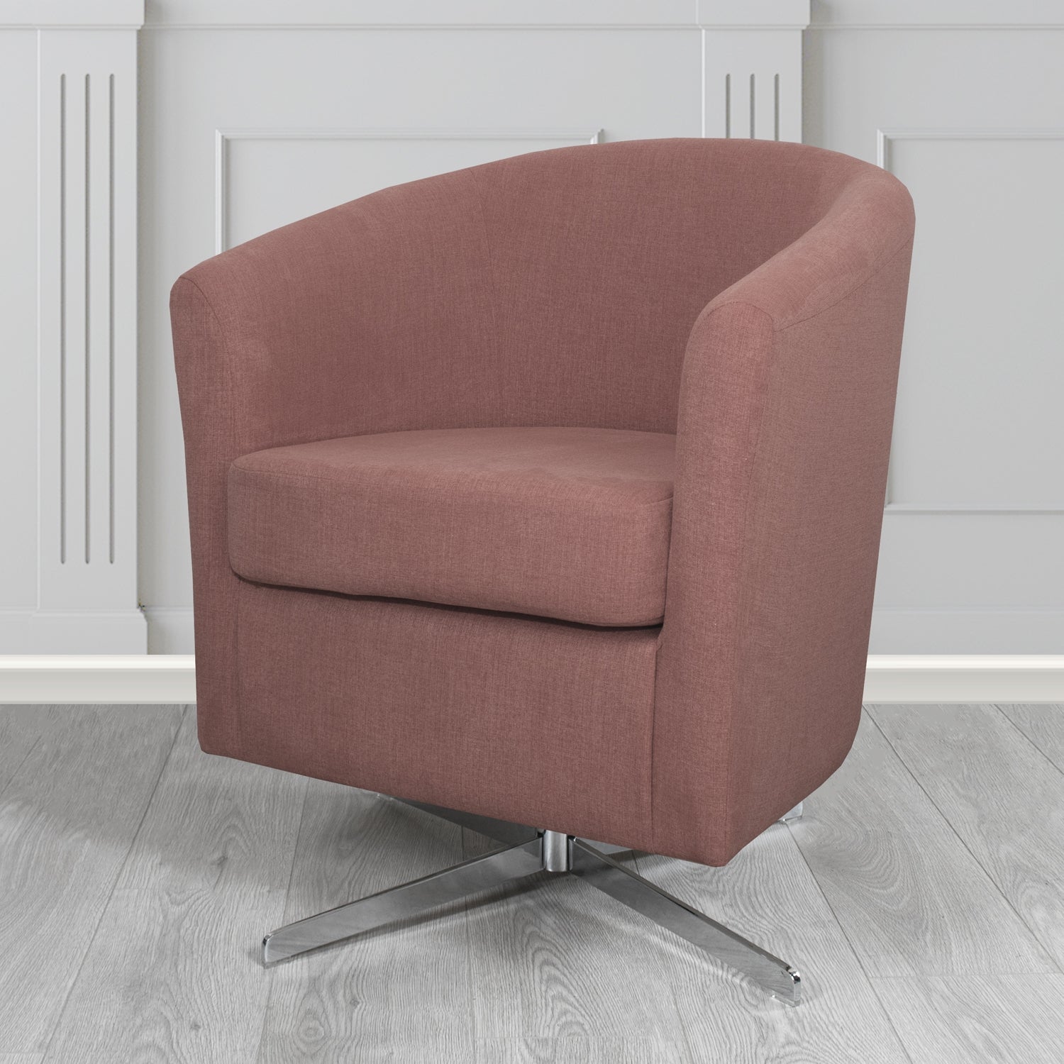 Cannes Swivel Tub Chair in Cristina Marrone Moda Linen Crib 5 Fabric