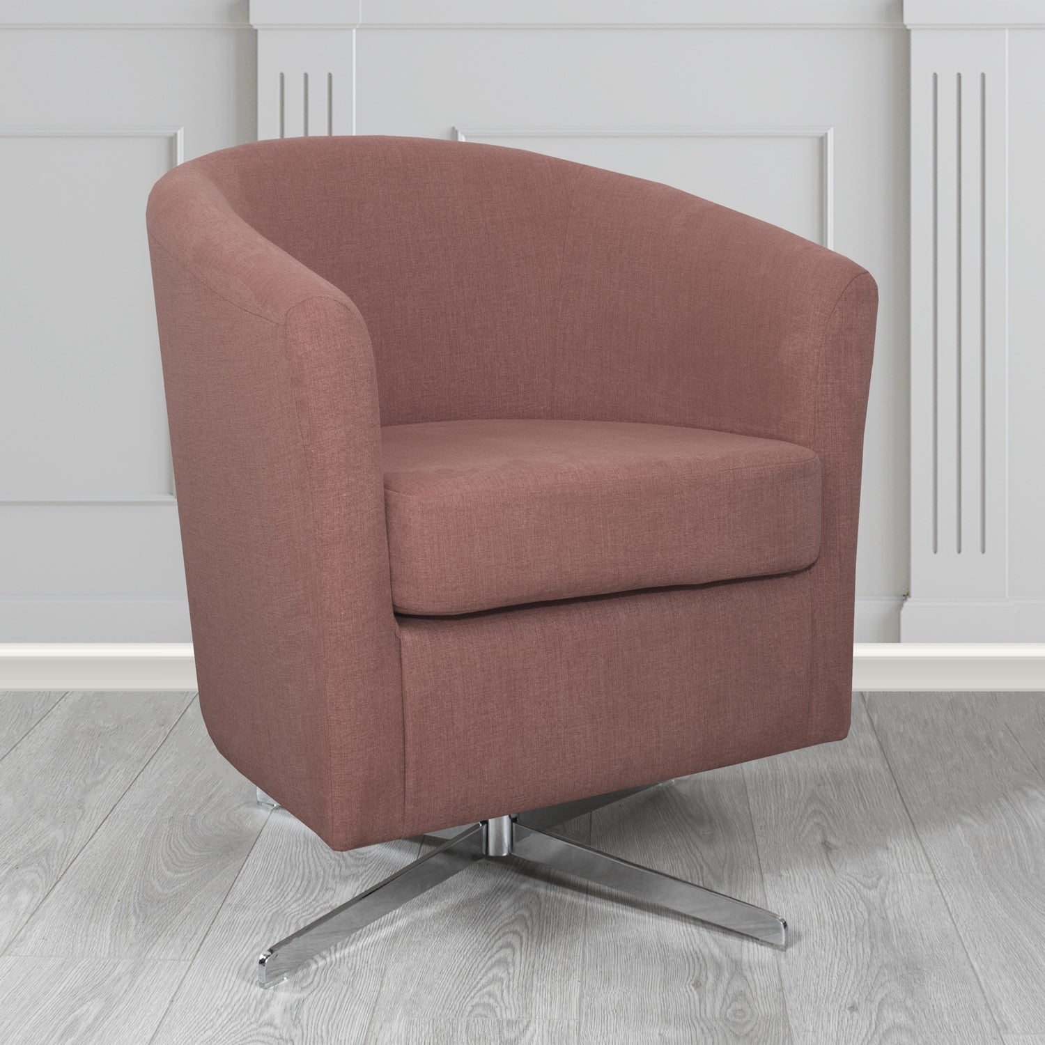 Cannes Swivel Tub Chair in Cristina Marrone Moda Linen Crib 5 Fabric