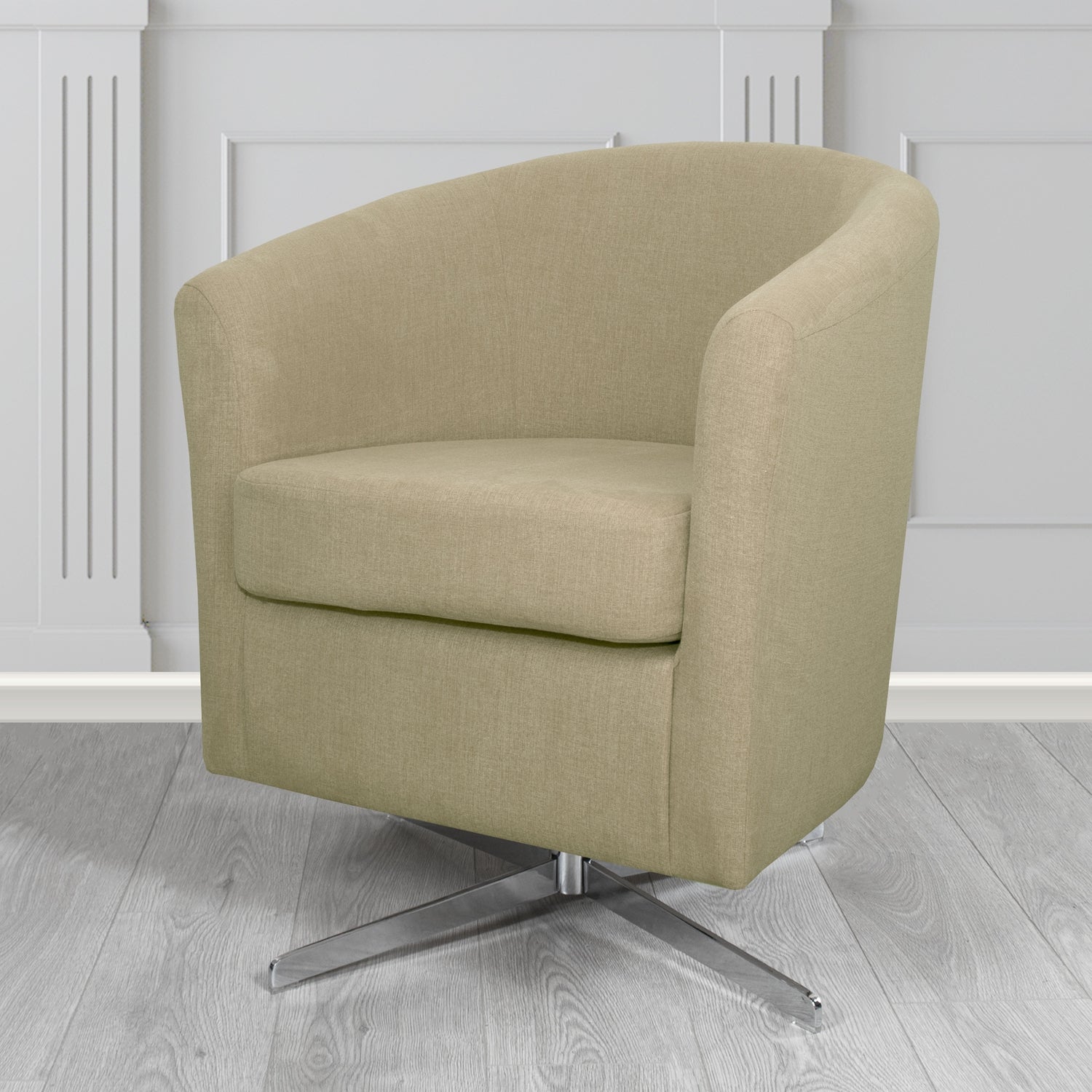 Cannes Swivel Tub Chair in Cristina Marrone Moda Linen Crib 5 Fabric