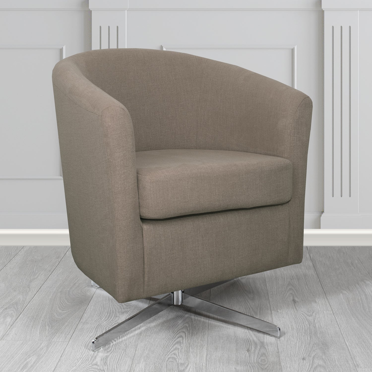 Cannes Swivel Tub Chair in Cristina Marrone Moda Linen Crib 5 Fabric