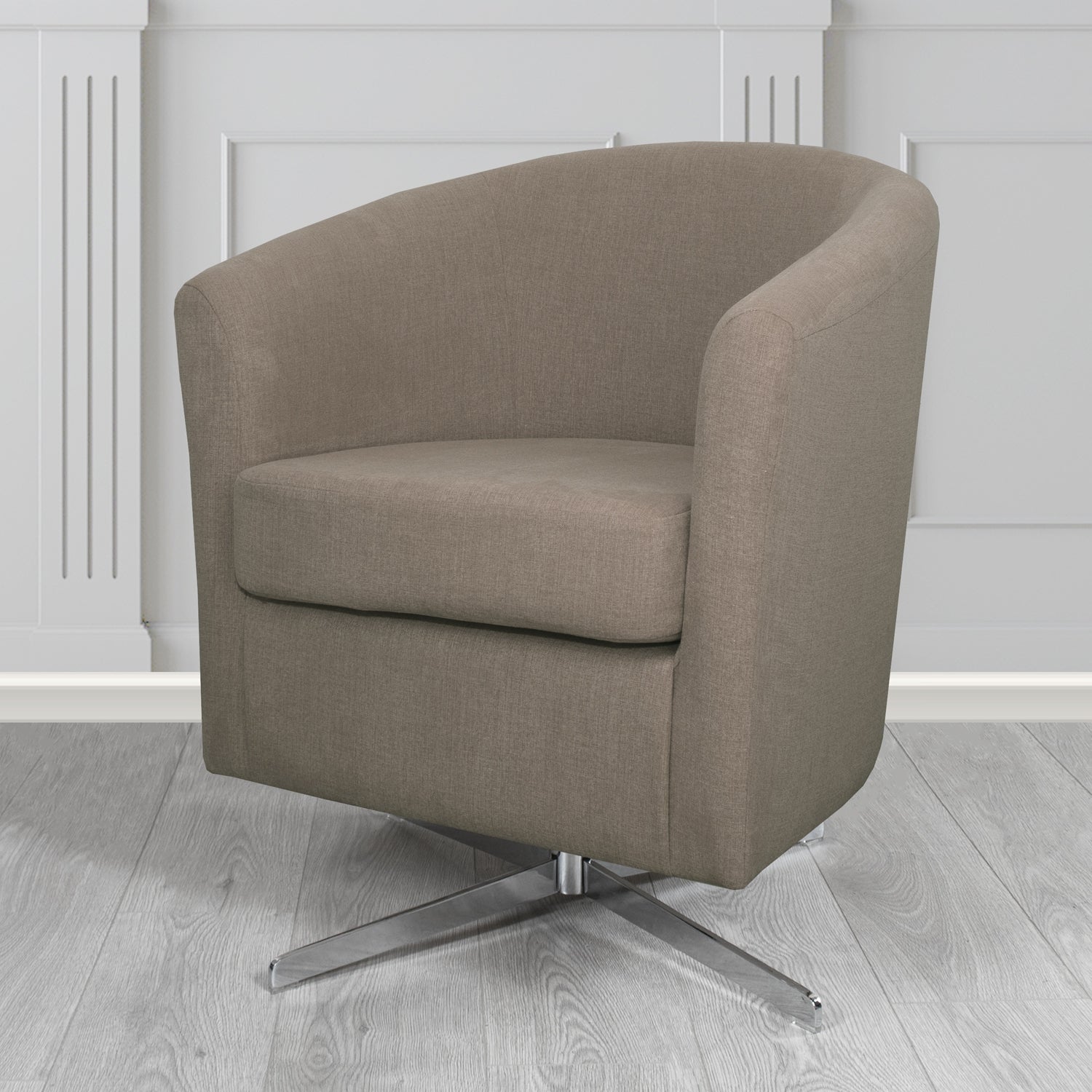 Cannes Swivel Tub Chair in Cristina Marrone Moda Linen Crib 5 Fabric