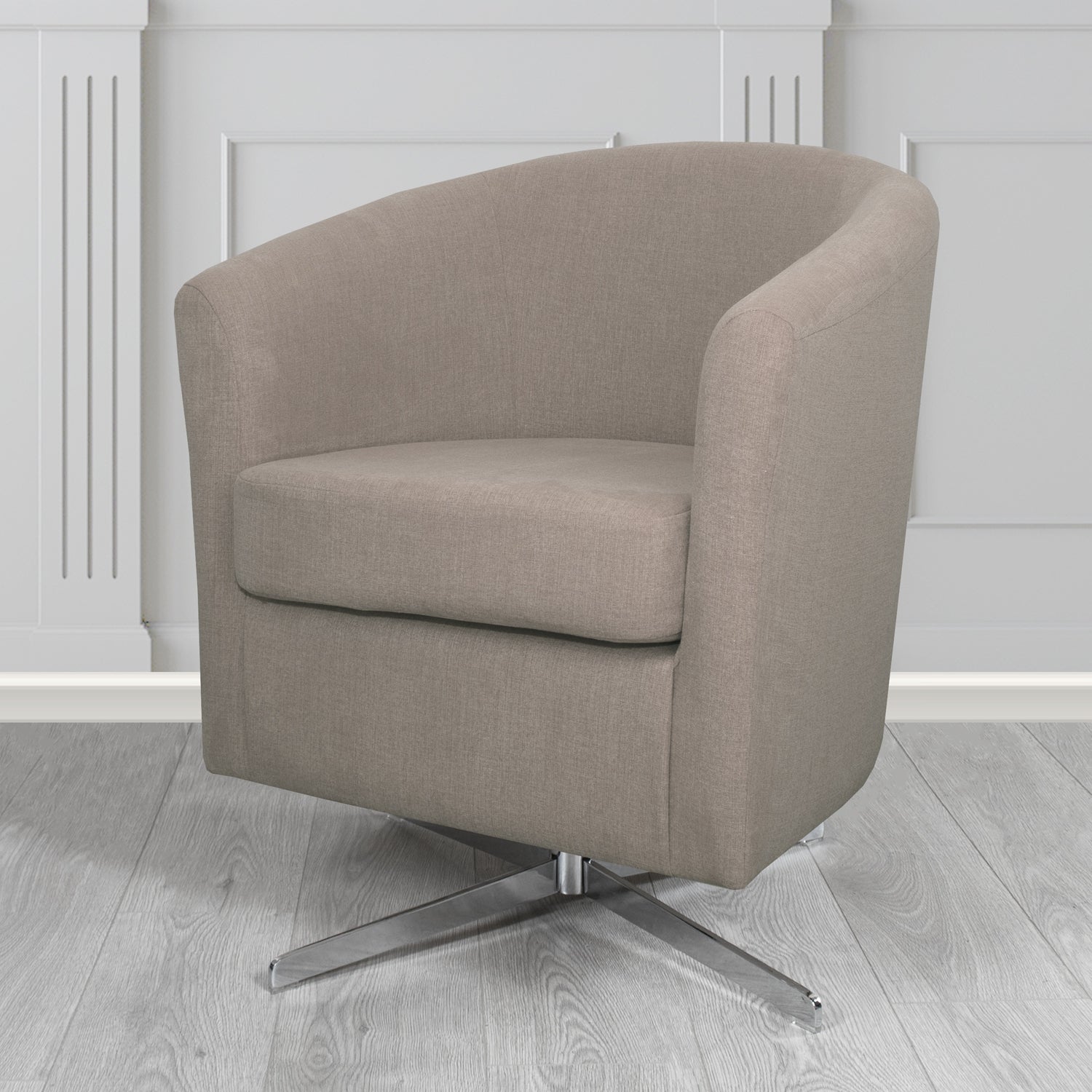 Cannes Swivel Tub Chair in Cristina Marrone Moda Linen Crib 5 Fabric