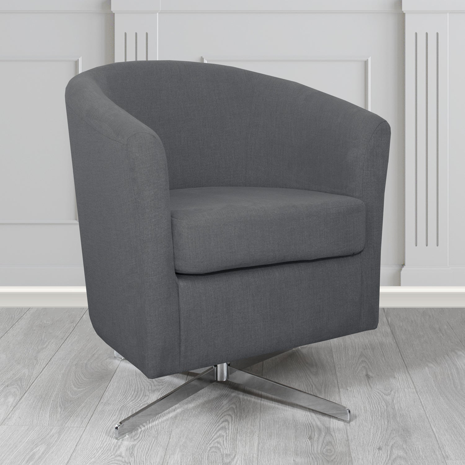 Cannes Swivel Tub Chair in Cristina Marrone Moda Linen Crib 5 Fabric