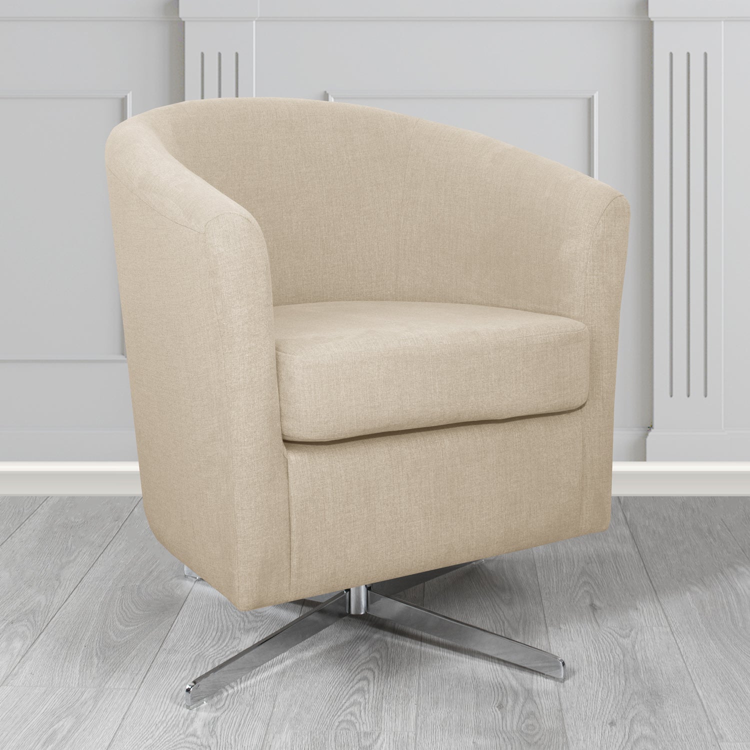 Cannes Swivel Tub Chair in Cristina Marrone Moda Linen Crib 5 Fabric