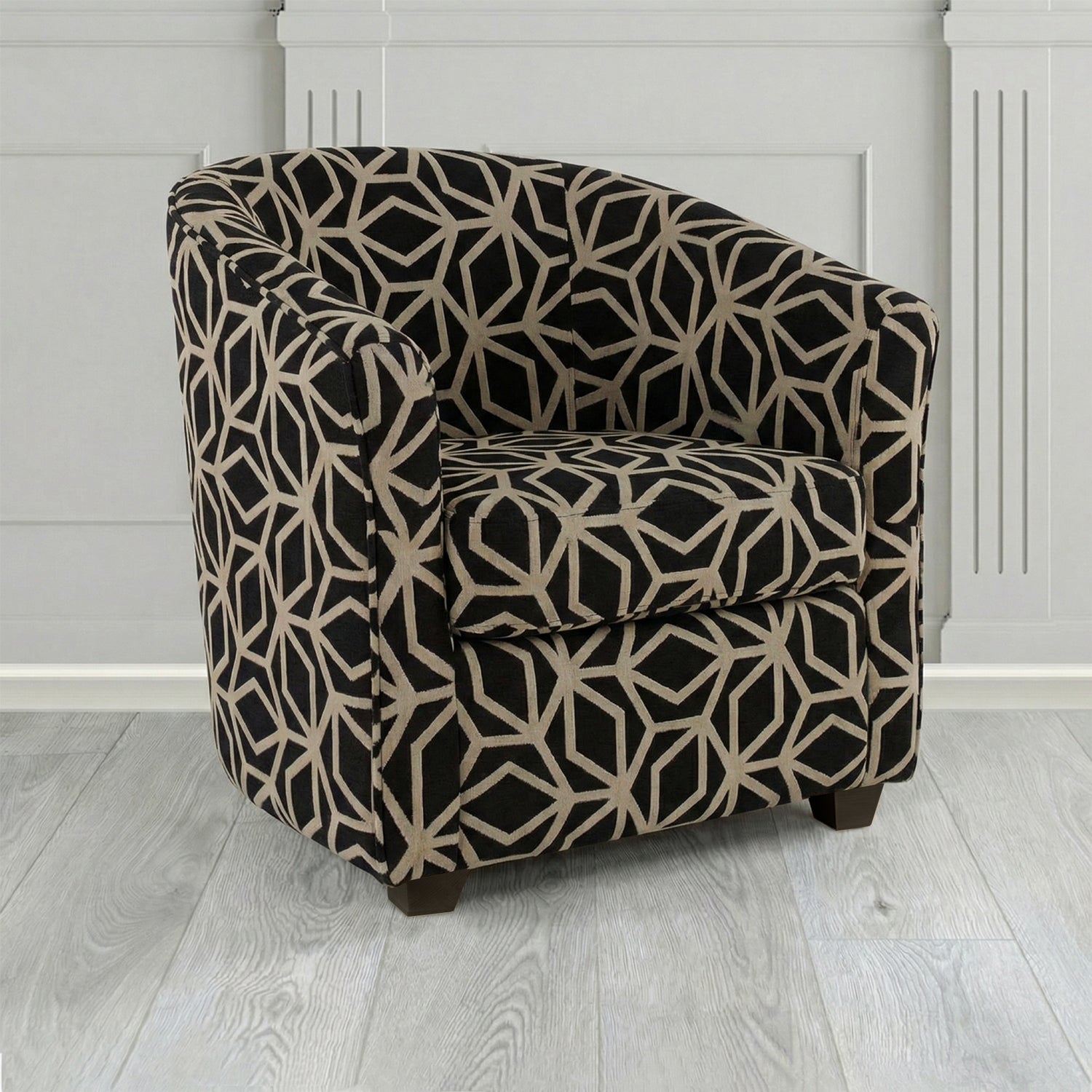 Cannes Tub Chair in Panaz Fabrics Lexington Corinthia Geometric Crib 5 Velvet Fabric