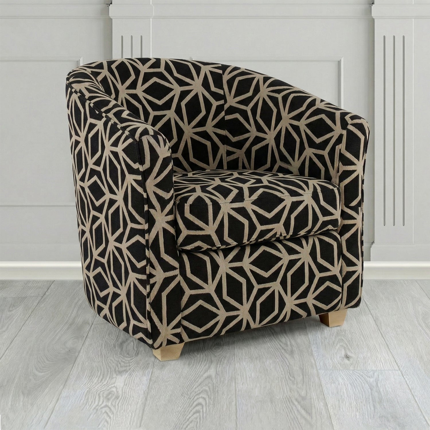 Cannes Tub Chair in Panaz Fabrics Lexington Corinthia Geometric Crib 5 Velvet Fabric