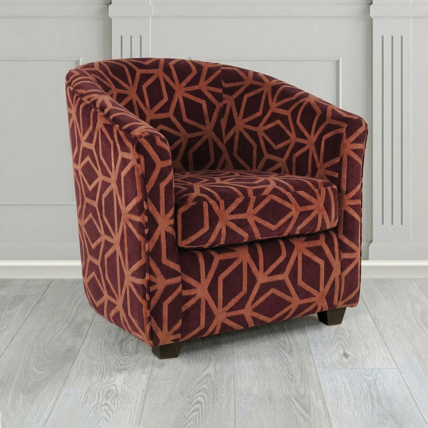 Cannes Tub Chair in Panaz Fabrics Lexington Corinthia Geometric Crib 5 Velvet Fabric
