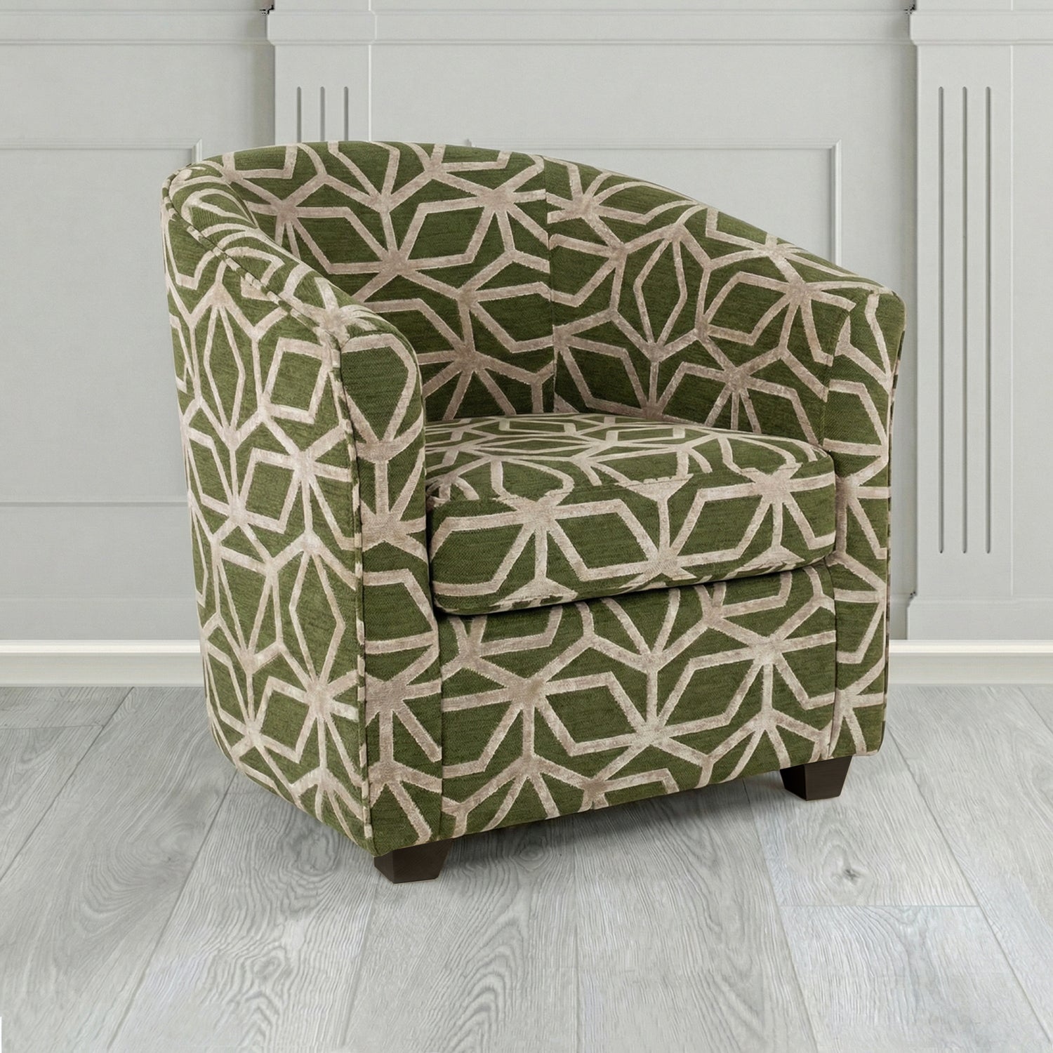 Cannes Tub Chair in Panaz Fabrics Lexington Corinthia Geometric Crib 5 Velvet Fabric