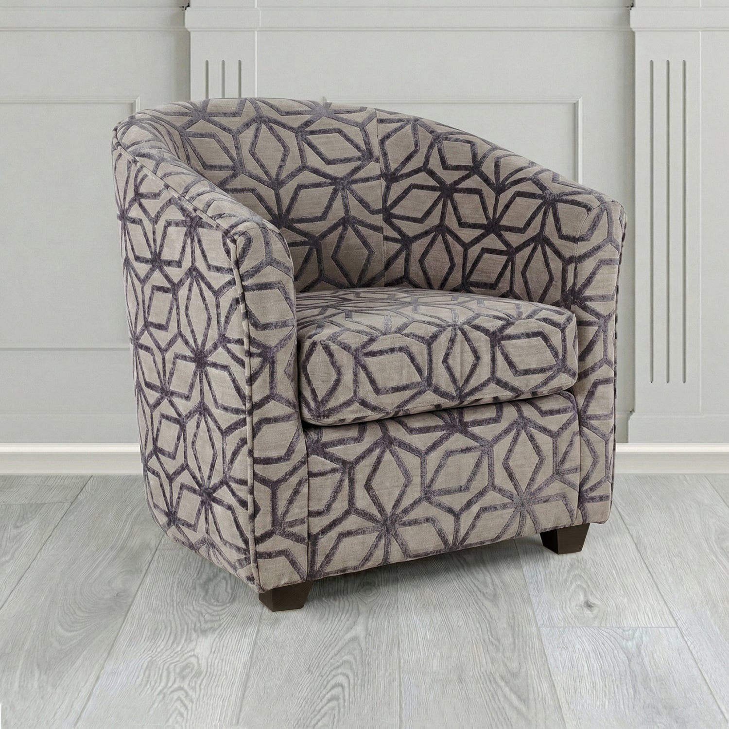 Cannes Tub Chair in Panaz Fabrics Lexington Corinthia Geometric Crib 5 Velvet Fabric