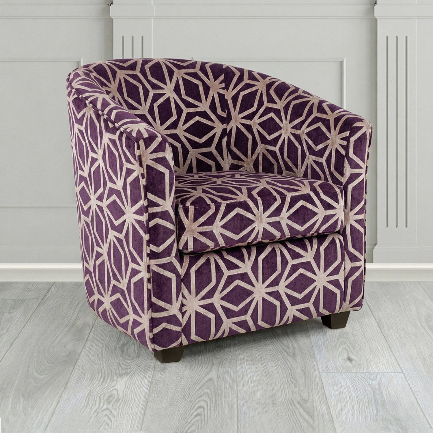 Cannes Tub Chair in Panaz Fabrics Lexington Corinthia Geometric Crib 5 Velvet Fabric