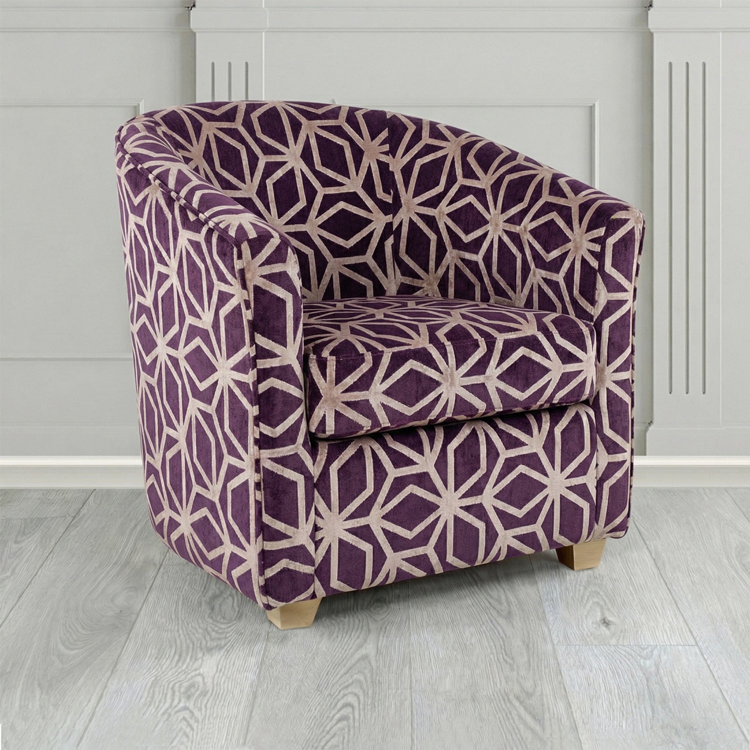 Cannes Tub Chair in Panaz Fabrics Lexington Corinthia Geometric Crib 5 Velvet Fabric