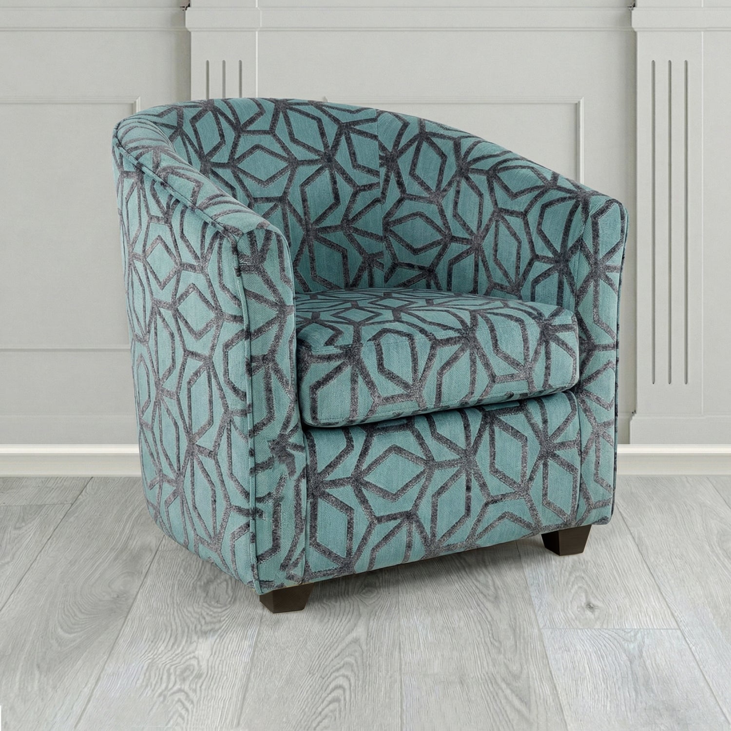 Cannes Tub Chair in Panaz Fabrics Lexington Corinthia Geometric Crib 5 Velvet Fabric