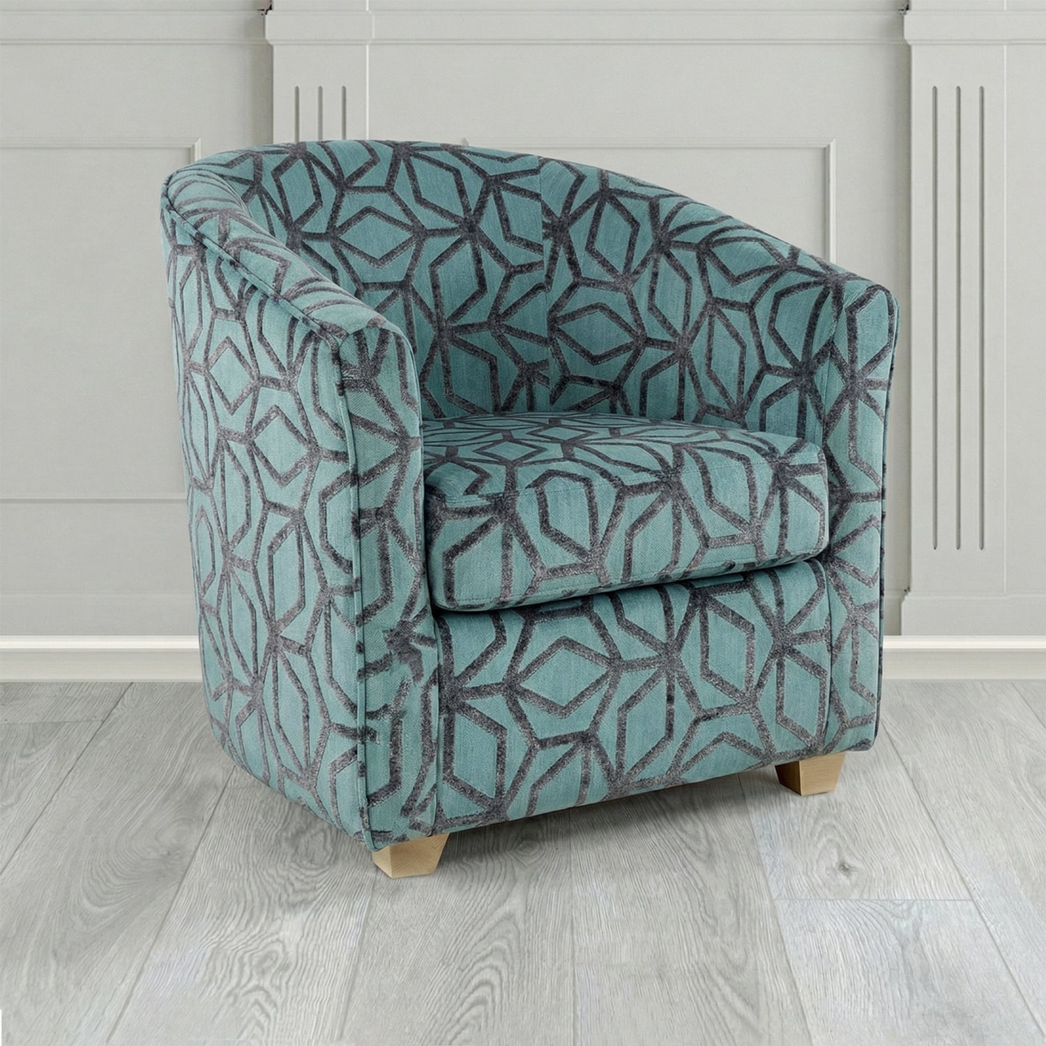 Cannes Tub Chair in Panaz Fabrics Lexington Corinthia Geometric Crib 5 Velvet Fabric