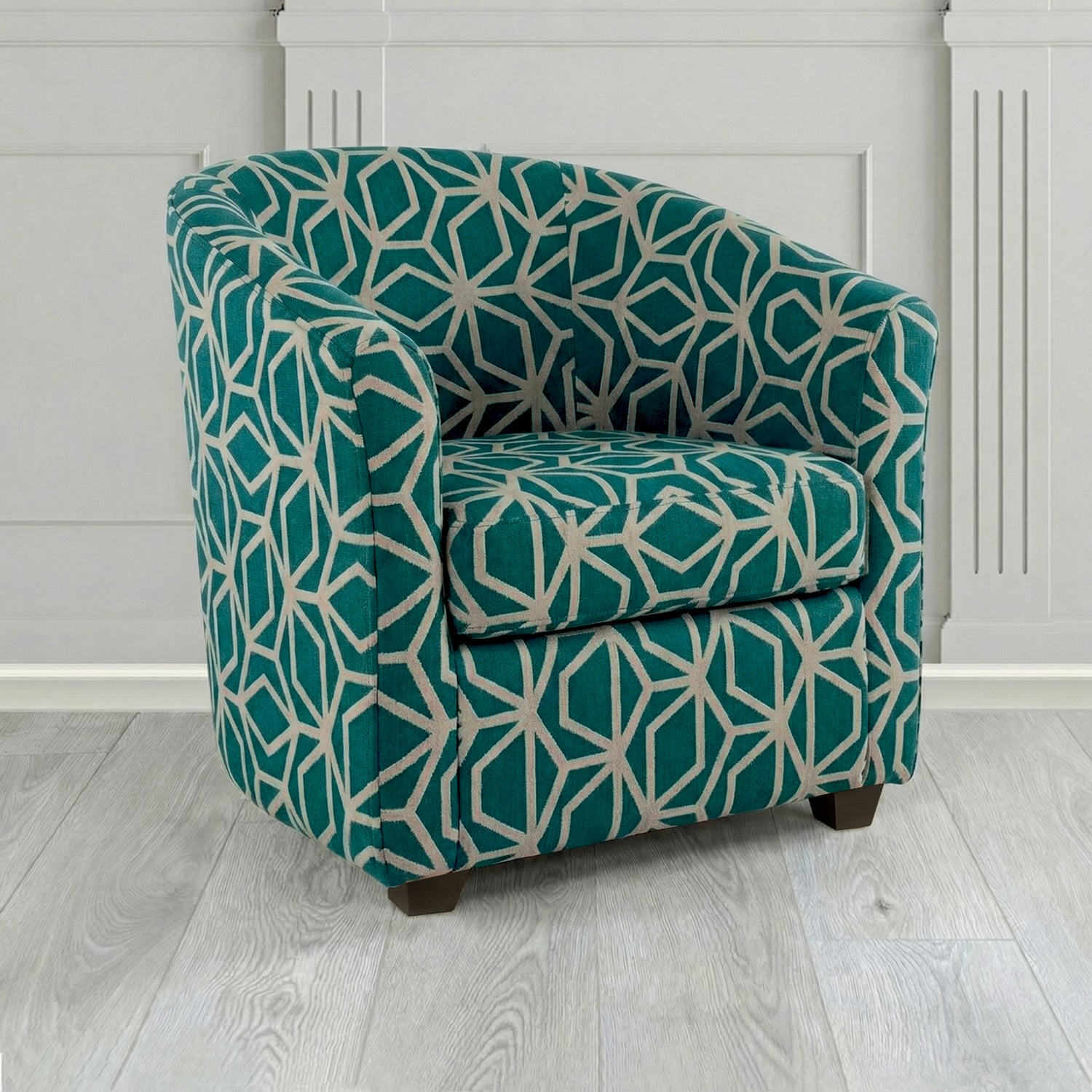 Cannes Tub Chair in Panaz Fabrics Lexington Corinthia Geometric Crib 5 Velvet Fabric