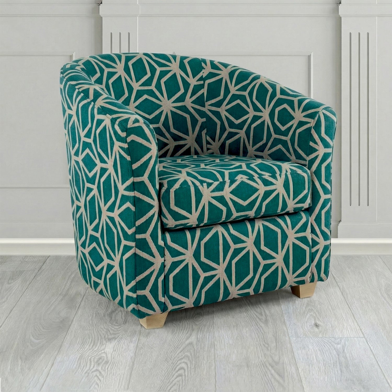 Cannes Tub Chair in Panaz Fabrics Lexington Corinthia Geometric Crib 5 Velvet Fabric