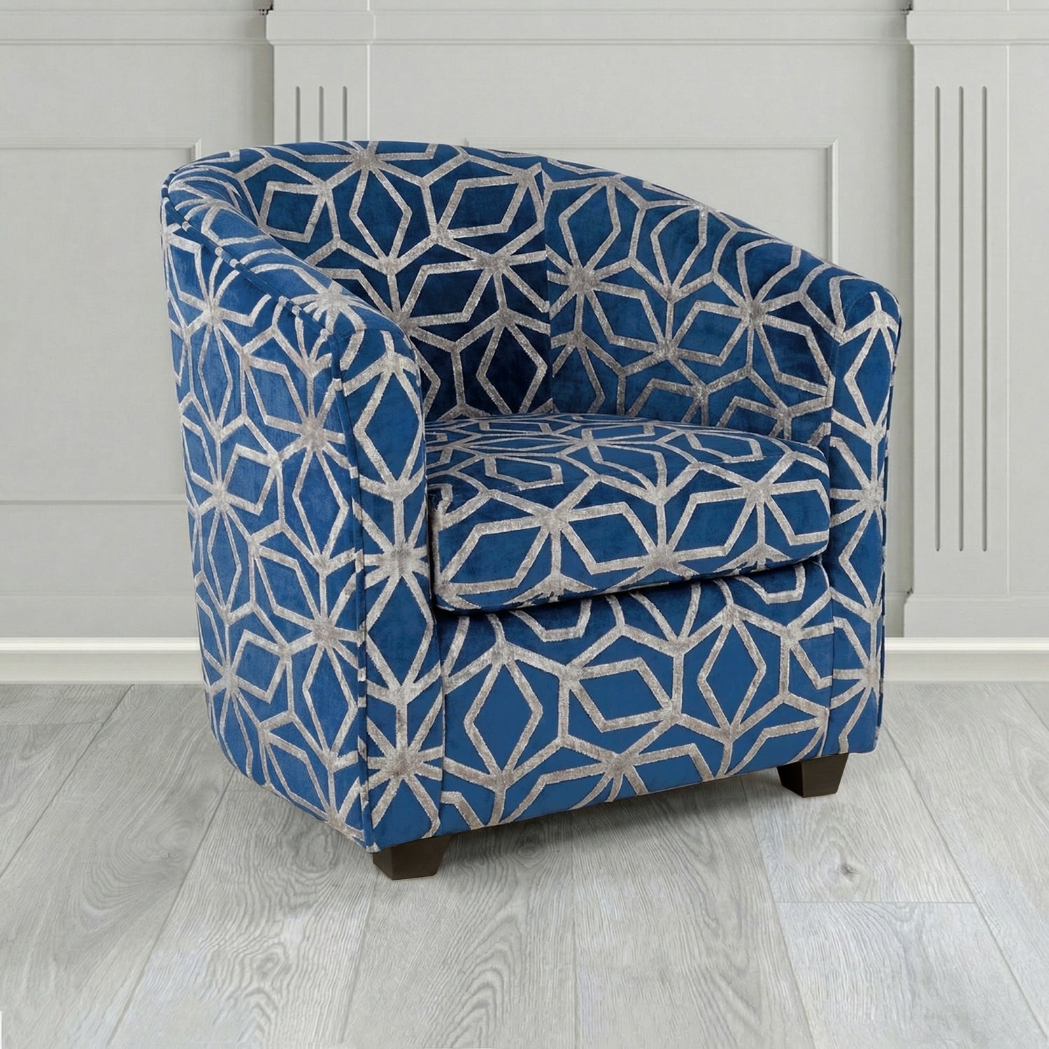 Cannes Tub Chair in Panaz Fabrics Lexington Corinthia Geometric Crib 5 Velvet Fabric