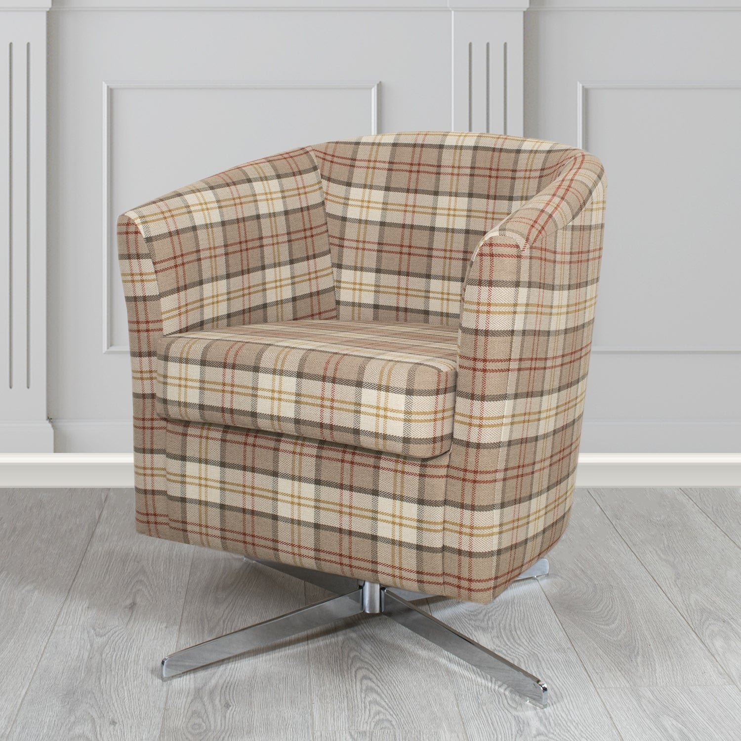 Cannes Swivel Tub Chair in Piazza Plaid Crib 5 Tartan Fabric