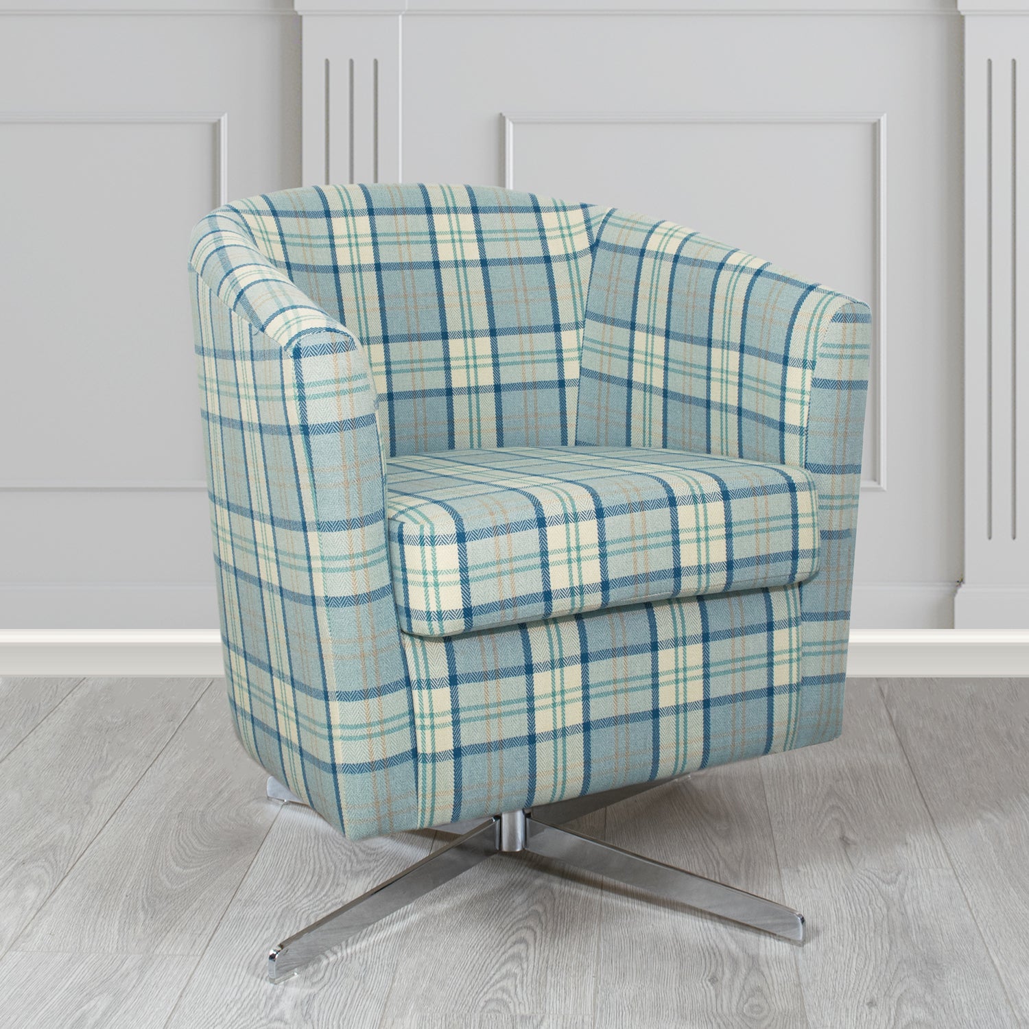 Cannes Swivel Tub Chair in Piazza Plaid Crib 5 Tartan Fabric