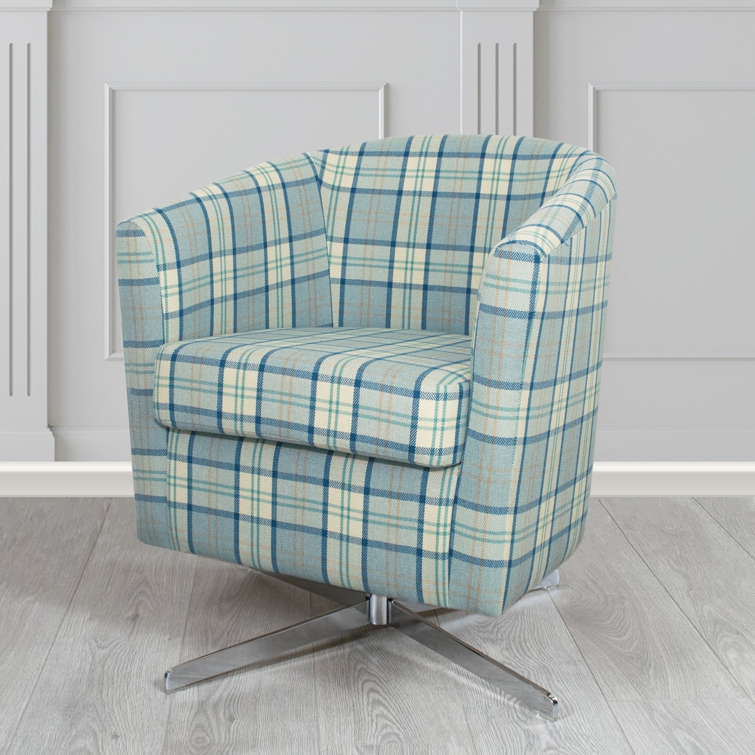 Cannes Swivel Tub Chair in Piazza Plaid Crib 5 Tartan Fabric