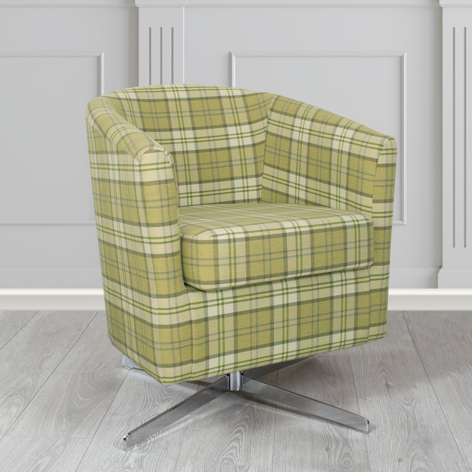 Cannes Swivel Tub Chair in Piazza Plaid Crib 5 Tartan Fabric