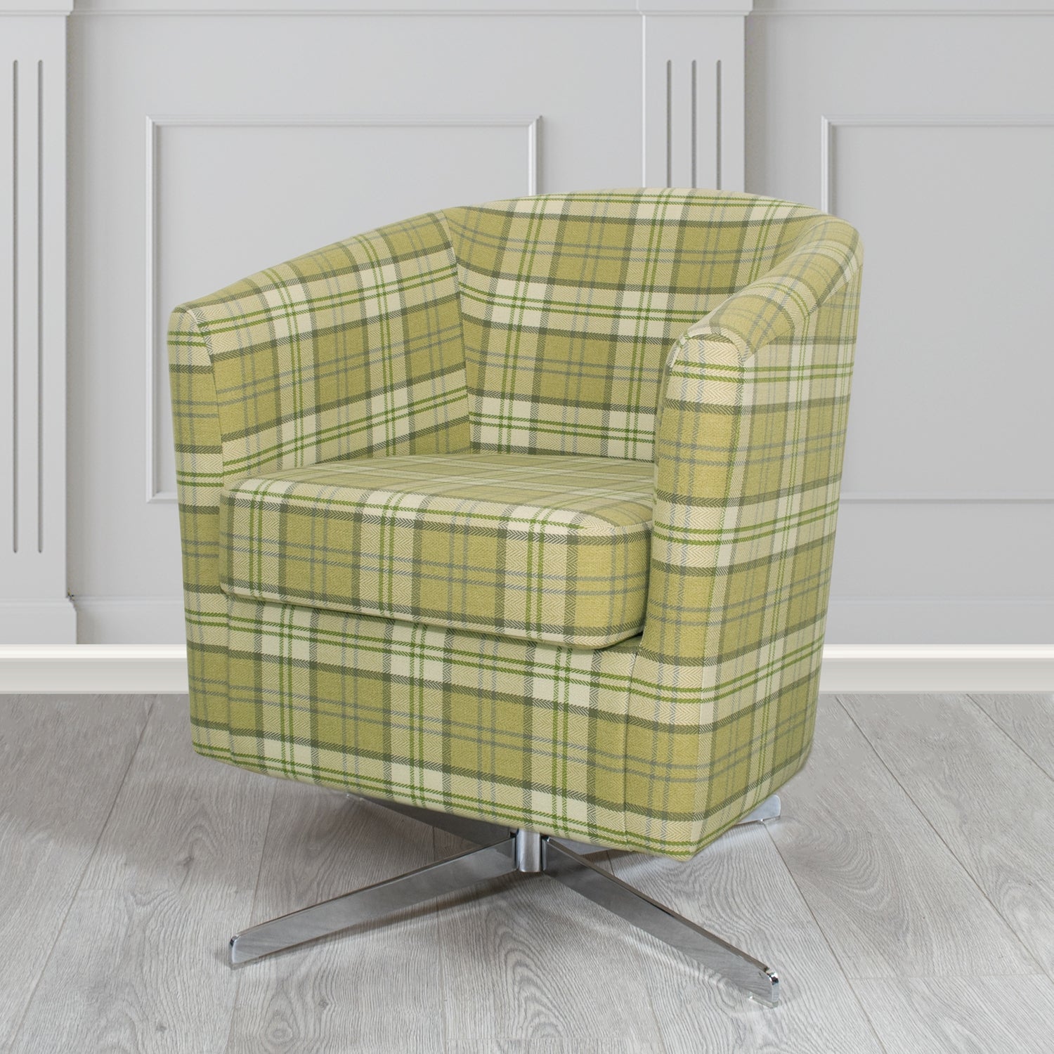 Cannes Swivel Tub Chair in Piazza Plaid Crib 5 Tartan Fabric