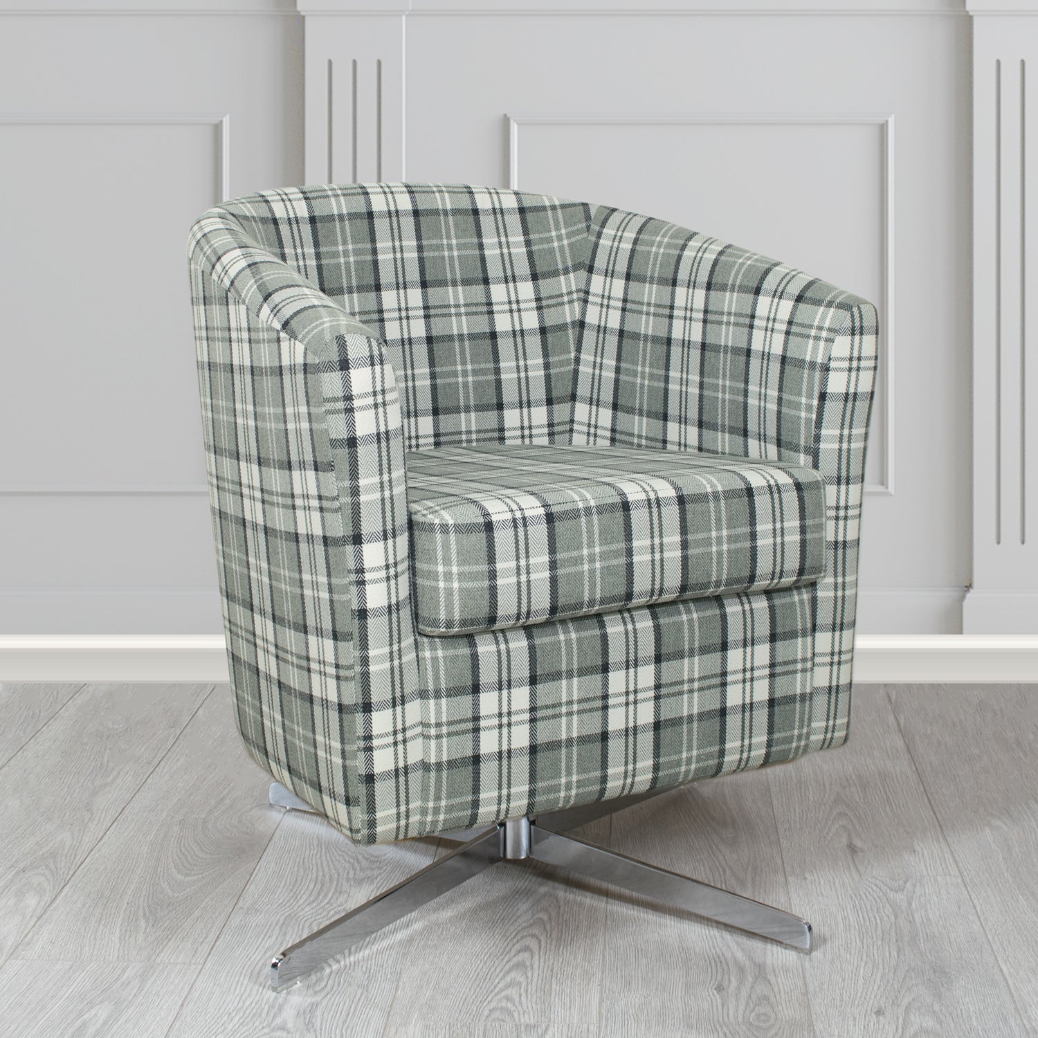 Cannes Swivel Tub Chair in Piazza Plaid Crib 5 Tartan Fabric